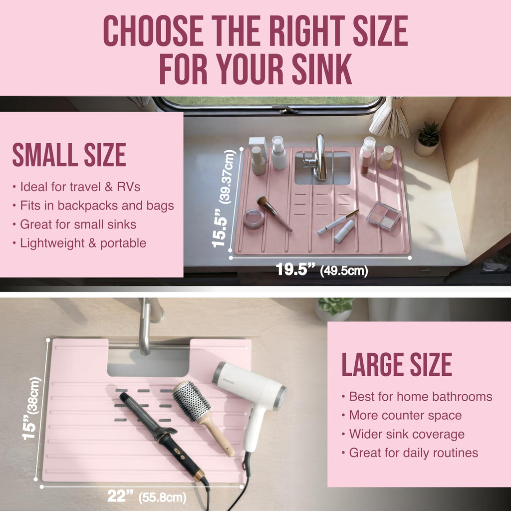 Maplefield Bathroom Sink Cover for Counter Space, Heat Resistant Silicone Sink Mat for Your Beauty Routine, Small Bathroom Space Saver Sink Cover for Makeup (Beige Large, 22" x 15" x 2" Inches)