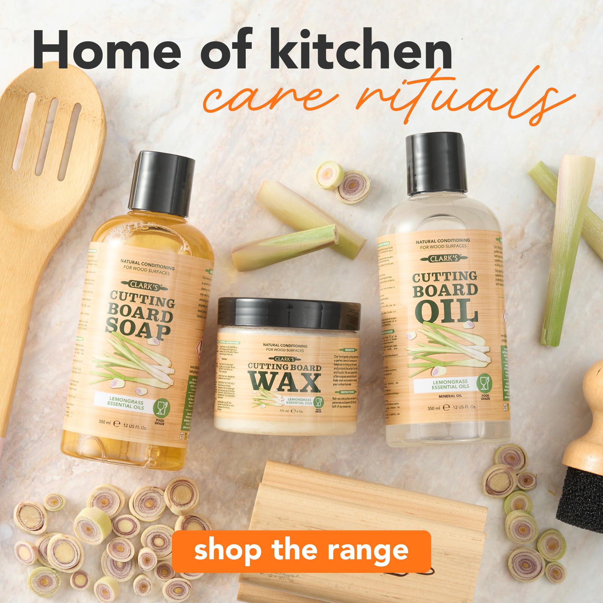 CLARK'S Cutting Board Care Kit with Coconut Oil - Includes Butcher Block Oil and Wax - Made with Refined Coconut Oil, Natural Beeswax, and Carnauba Wax - For Kitchen Countertops and Butcher Blocks