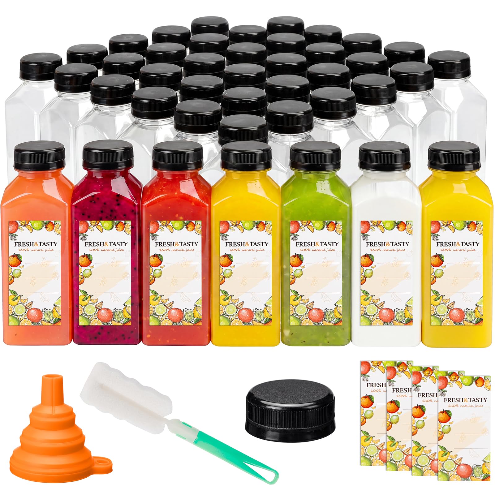TOMNK 45pcs 2oz Plastic Shot Juice Bottles with Caps, Ginger Shot Bottles, Reusable Clear Bulk Beverage Containers for Ginger Shot, Juice, Milk, and Other Beverages