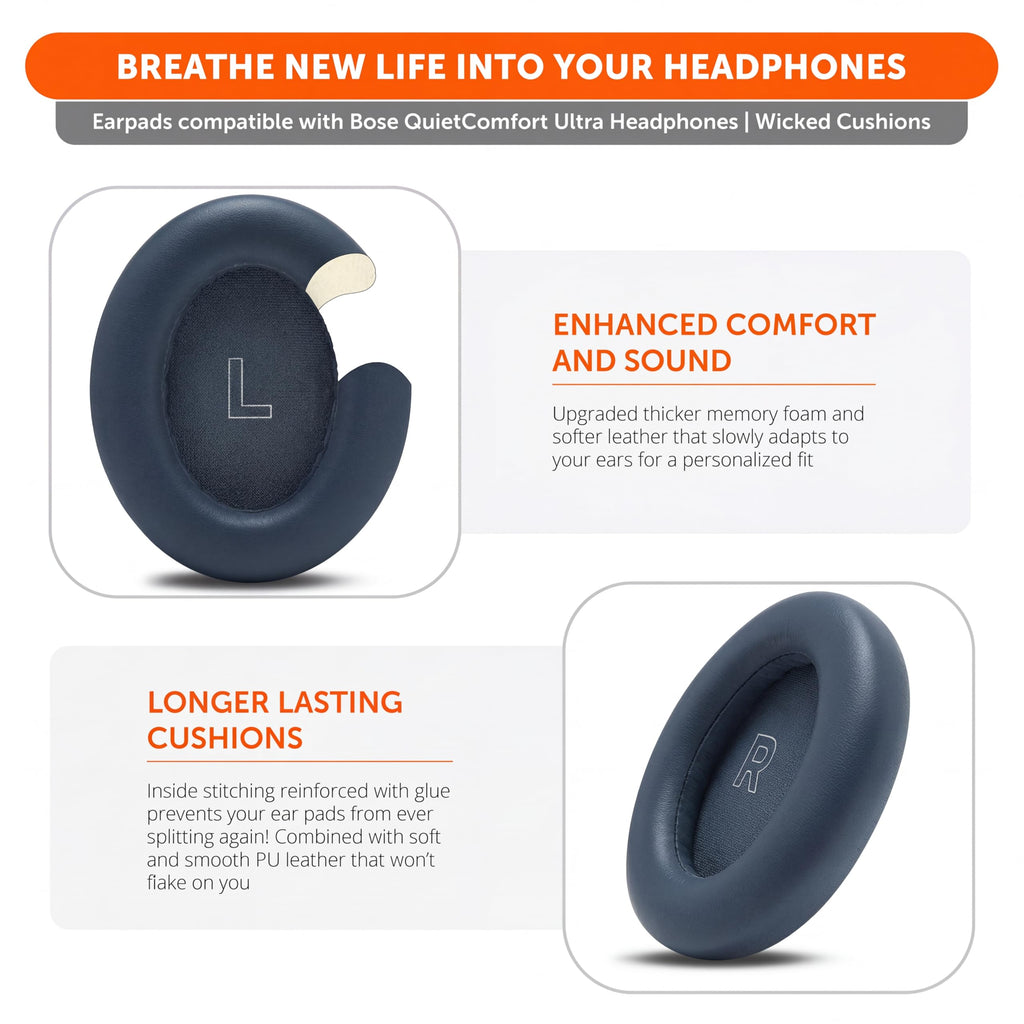 WC PadZ QC Ultra – Upgraded Replacement Earpads Compatible with Bose QuietComfort Ultra Gen 1 & Gen 2 by Wicked Cushions | Enhanced Comfort, Thickness & Durability | 90's Black