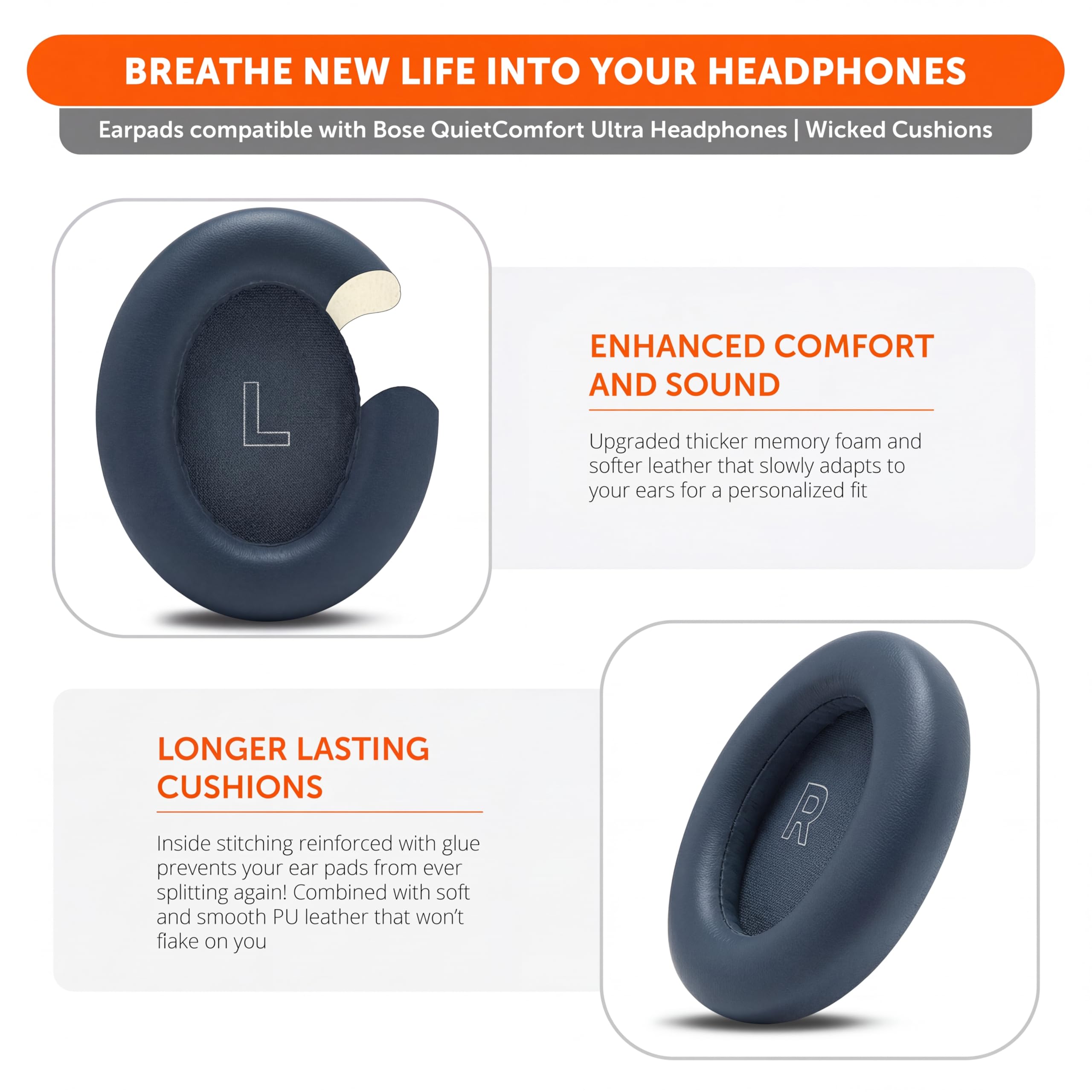 WC PadZ QC Ultra – Upgraded Replacement Earpads Compatible with Bose QuietComfort Ultra Gen 1 & Gen 2 by Wicked Cushions | Enhanced Comfort, Thickness & Durability | 90's Black