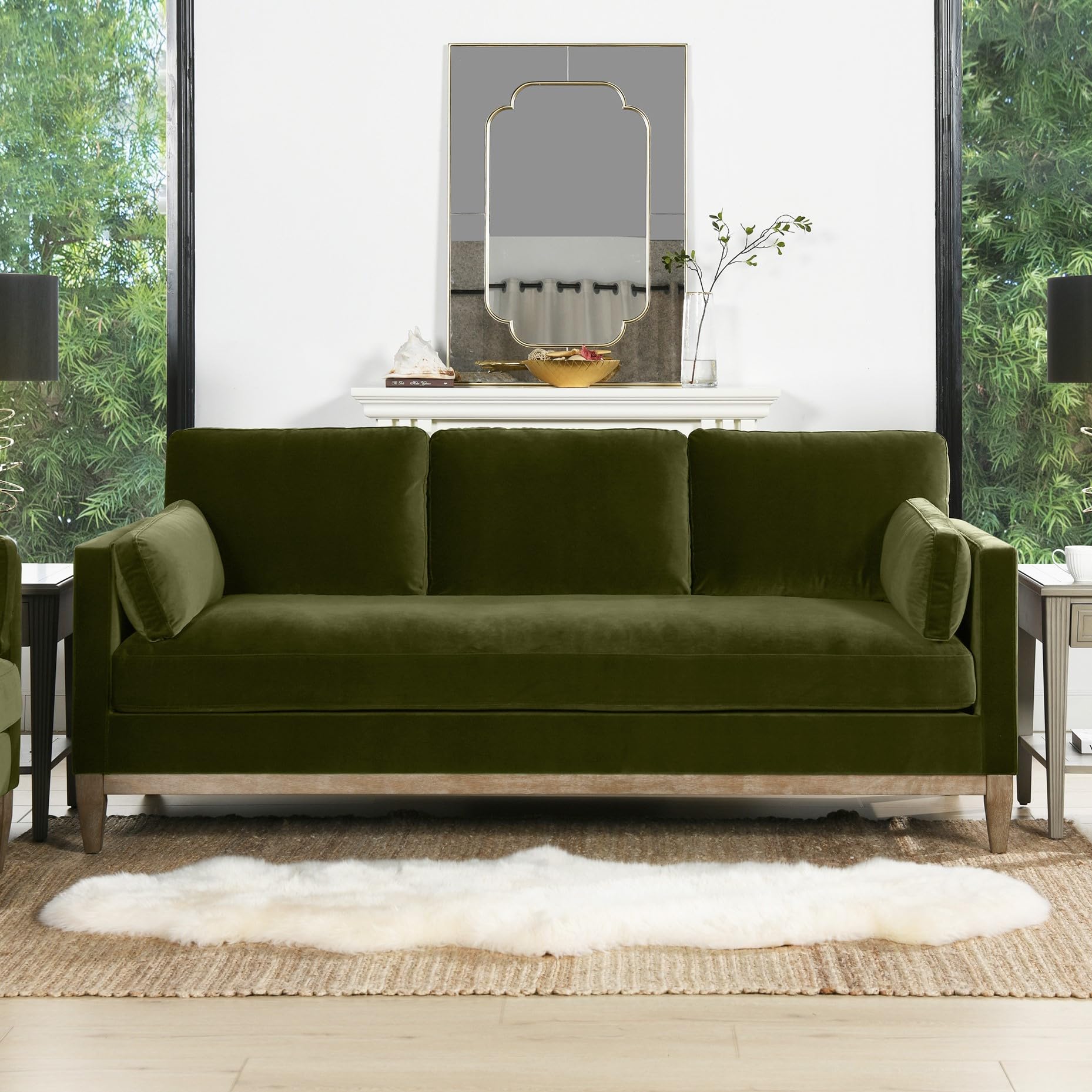 Jennifer Taylor Home Knox 84" Modern Farmhouse Performance Velvet Fabric Living Room Sofa Couch in Burnt Orange