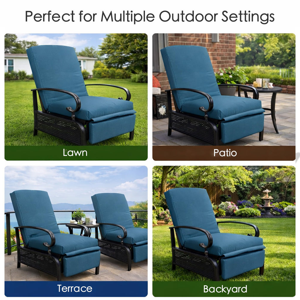 Kozyard Adjustable Outdoor Reclining Lounge Chair, Cushioned Patio Chaise Lounge with Extendable Metal Frame for Sunbathing, Reading & Relaxing – Comfortable Outdoor Recliner, Aqua