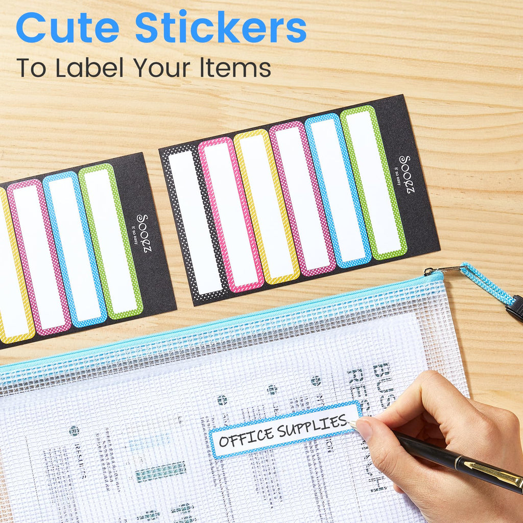 Sooez 24 Pack Mesh Zipper Pouch with Sticky Labels, A4 Mesh Bags, Sturdy Letter Size File Folders Organizer, Office School Classroom Supplies, Toy Storage Bag Board Game Puzzles Organization, Black