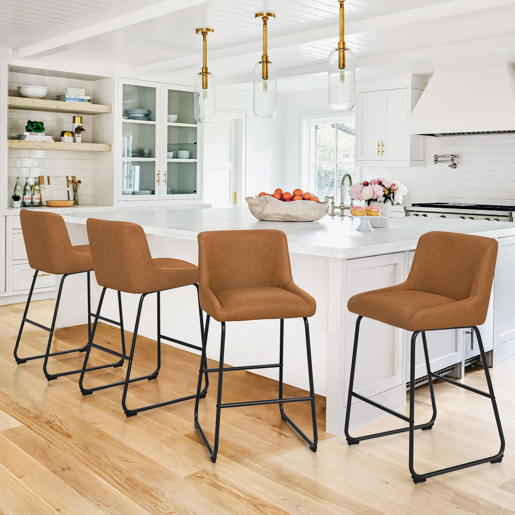 LUE BONA 26 Inch Counter Height Bar Stools Set of 2, Faux Leather Upholstered Barstools, Barstool with Back, Comfortable Bar Chairs, Modern Counter Stools for Kitchen Counter Island