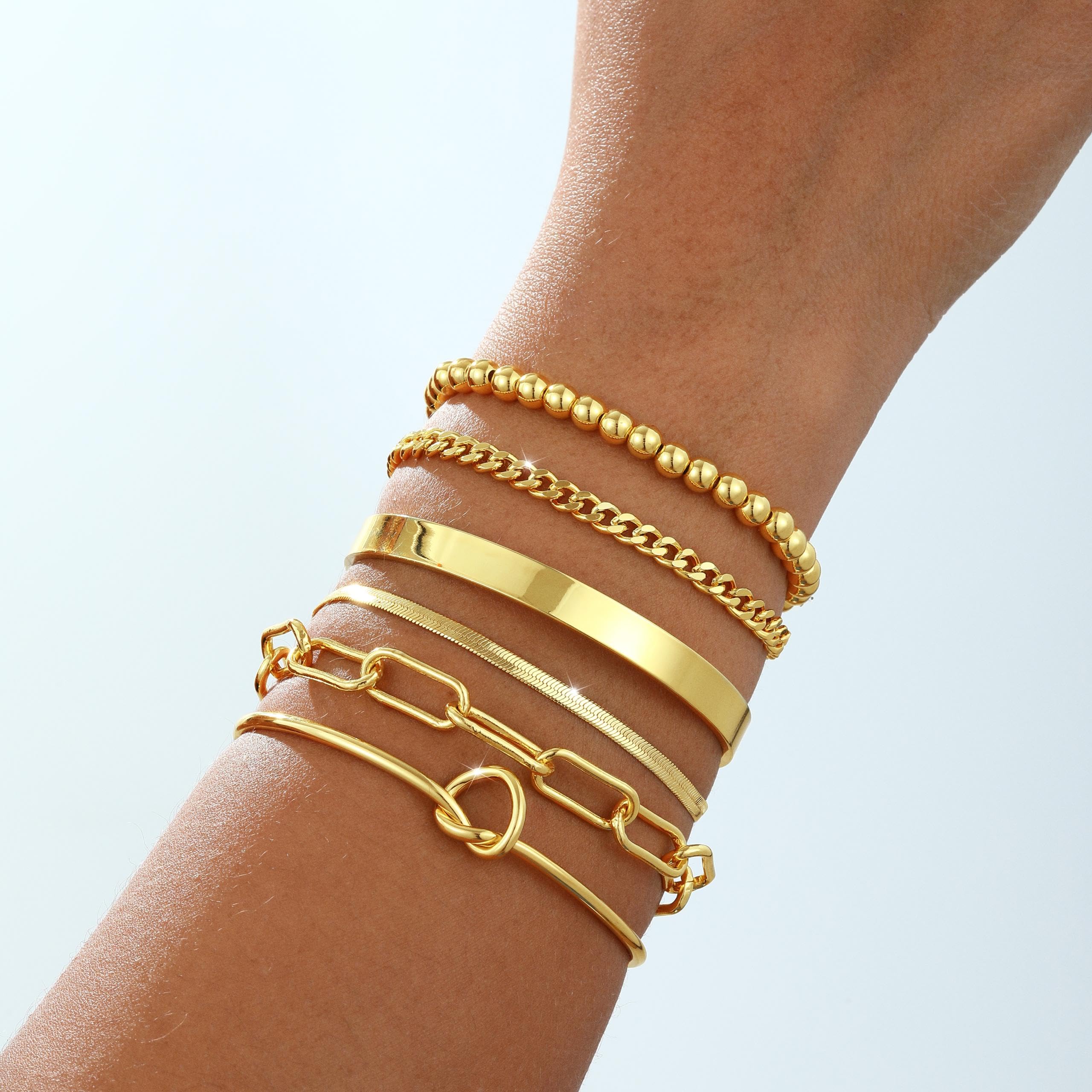 Coshilta Gold Bracelets for women 14K Gold Bangle Bracelet Stack - Adjustable Waterproof Trendy Bracelets Gold Filled Stacks Bangles Link Chain Gold Bracelet Non Tarnish for Women Jewelry Gifts