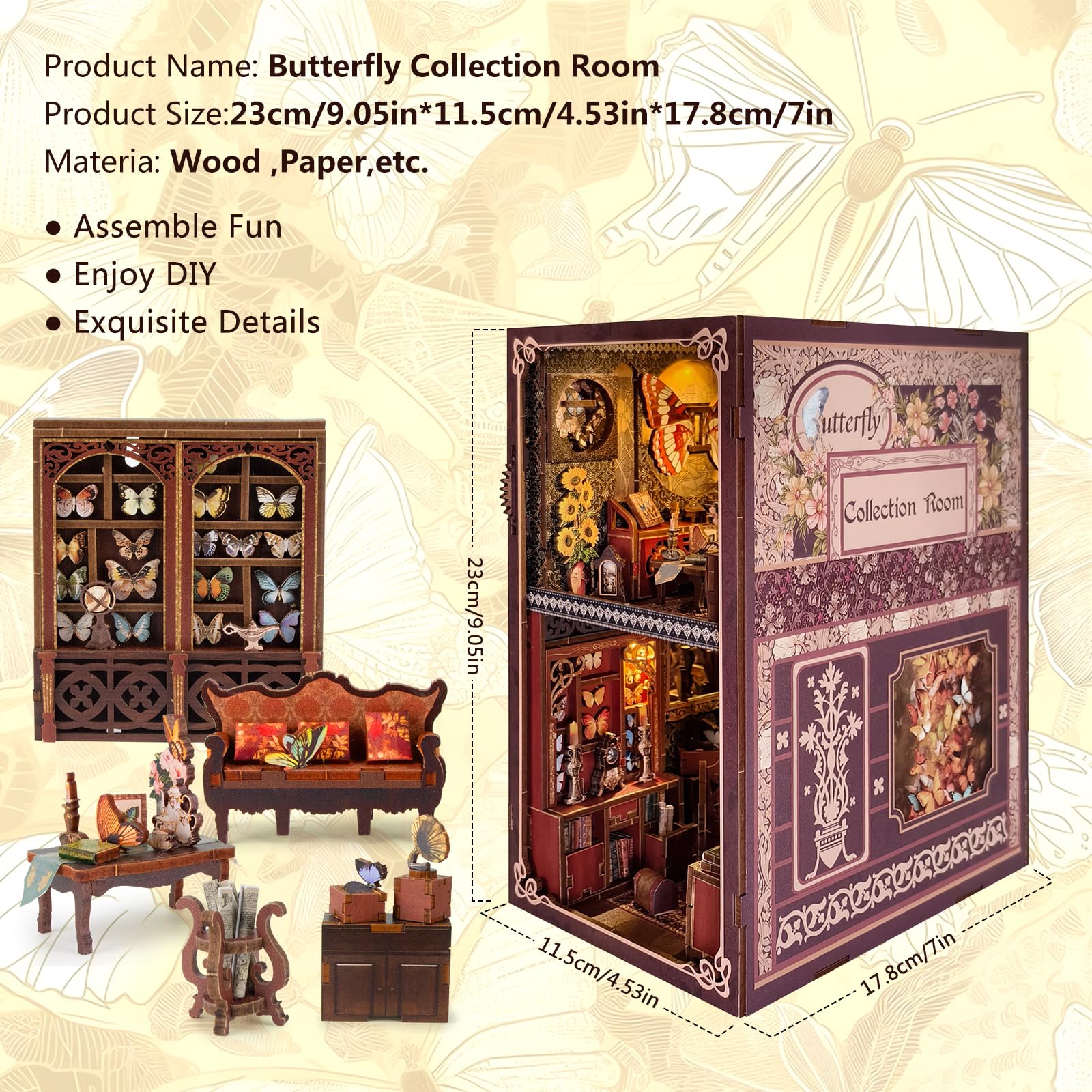 TOYQI DIY Book Nook Kit, Miniature House Dollhouse Kit for Adult and Teens, Book Nook Kits for Adults, Booknook Bookend Alley Model Build, Gifts for Family Friends - Spooky Horror Creepy Haunted House