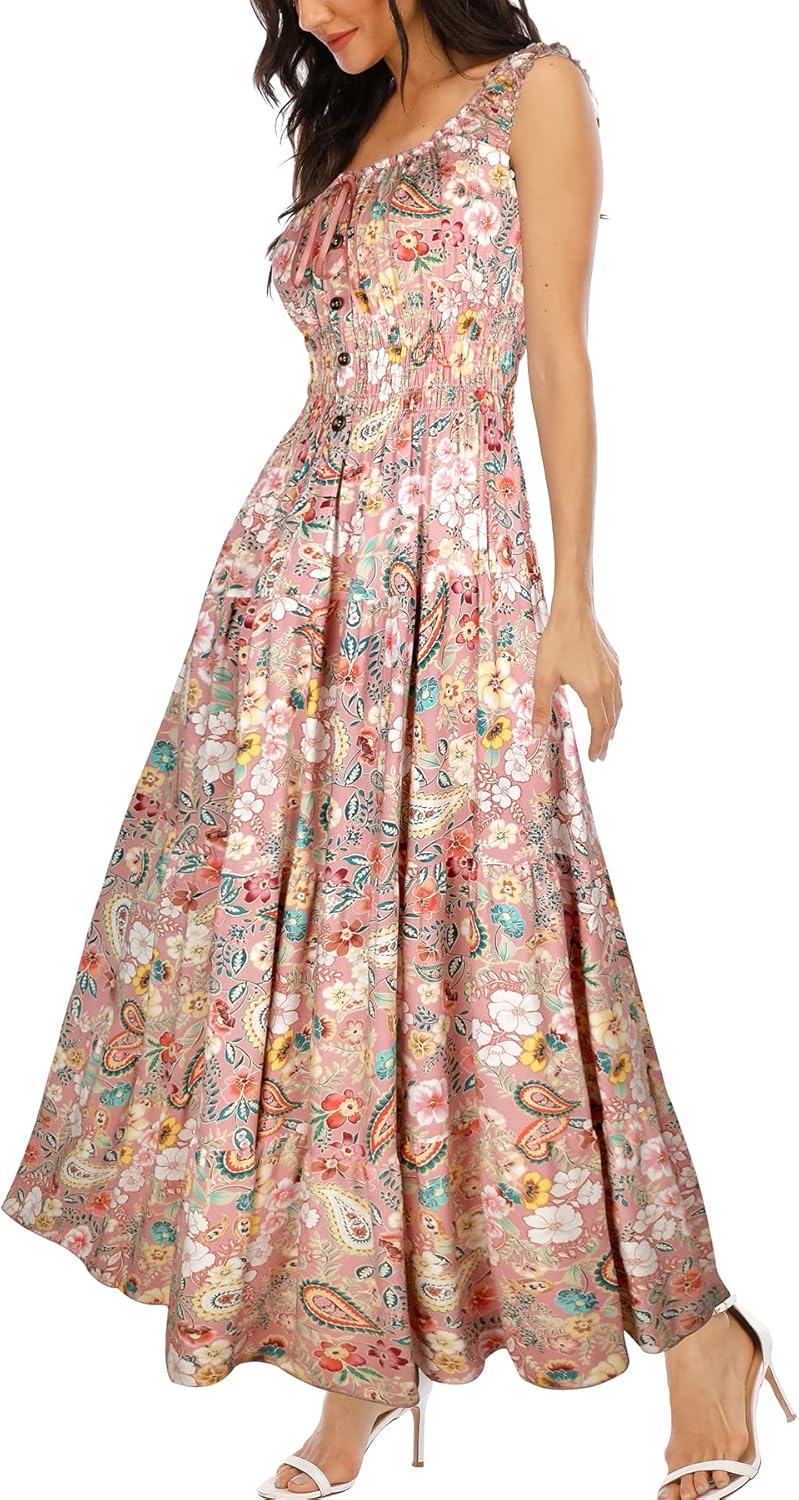 OSTOO Women's 2026 Summer Boho Floral Print Tiered Casual Flowy Long Maxi Dress