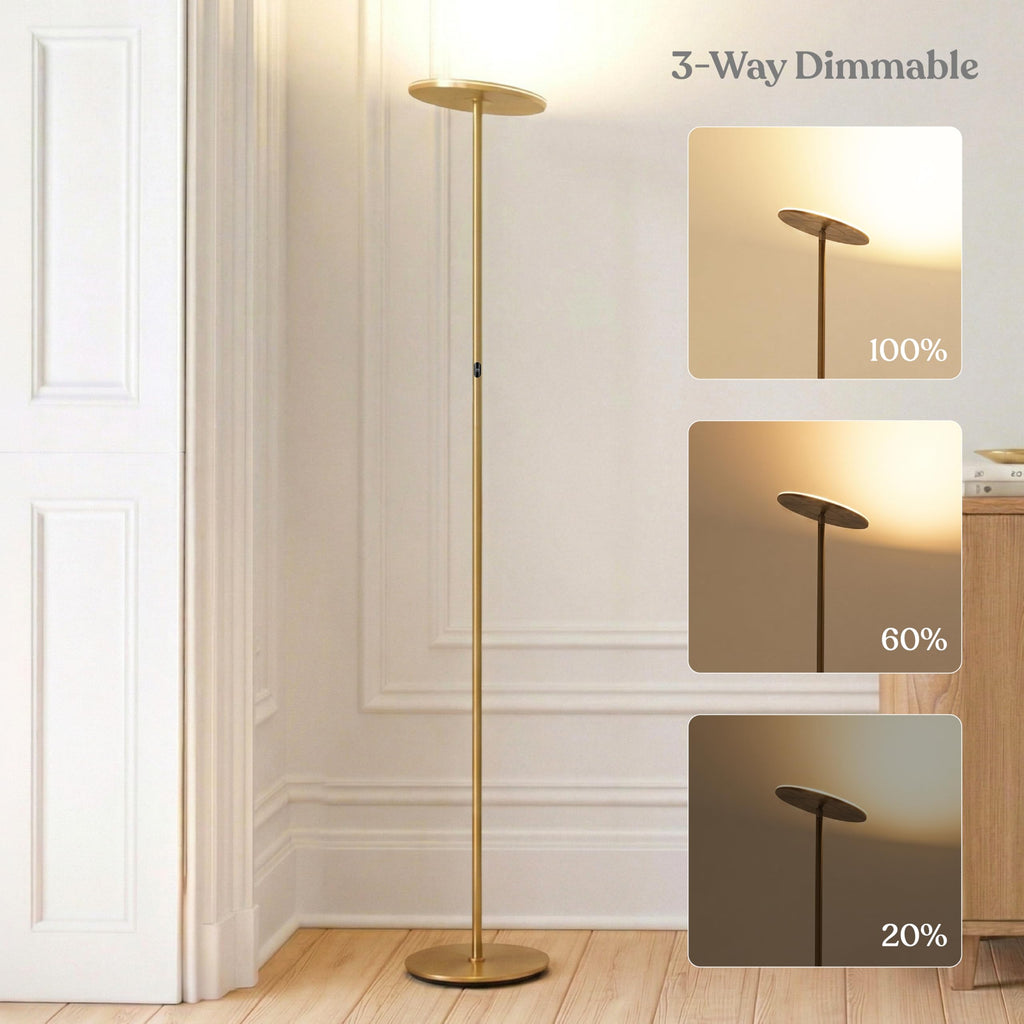 Brightech Sky LED Floor lamp, Torchiere Super Bright Floor Lamp for Living Room Decor & Office - Dimmable, Tall Standing Lamp with Warm Light for Bedroom & Reading - Bronze
