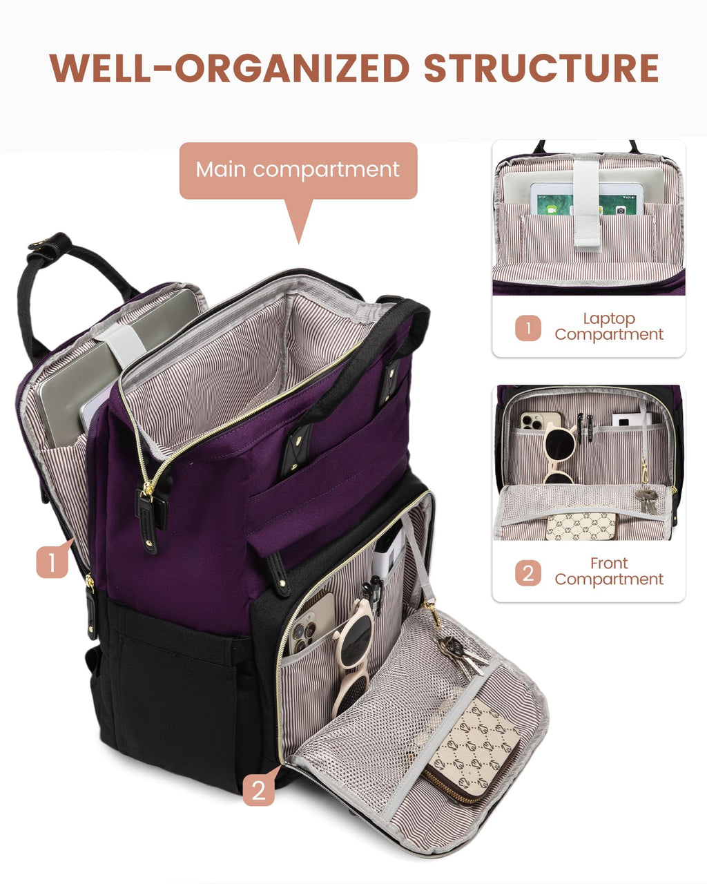 LOVEVOOK Laptop Backpack for Women, 15.6 inch Waterproof Nurse Bag Teacher Work Backpack Purse for Women, Travel Computer Backpack for College Office Business Ladies