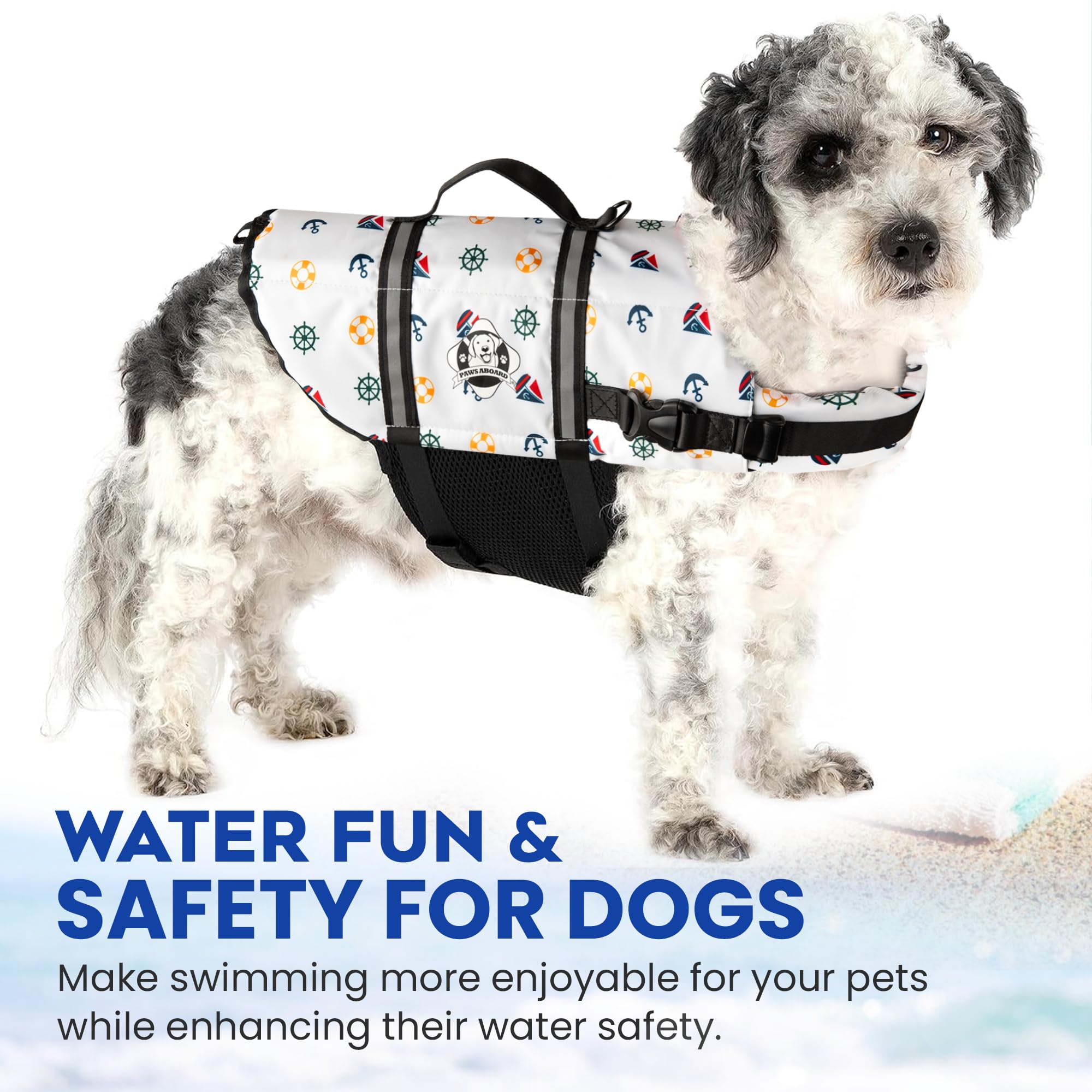 Dog Life Jacket — Premium Swim Vest with SafeChin Anti-Choke Collar | PAWS Aboard Blue & Yellow | RapidLift Rescue Handle, D-Ring, Reflective Trim | Boating, Kayaking, Pool | XX-Small (Under 6 lbs)