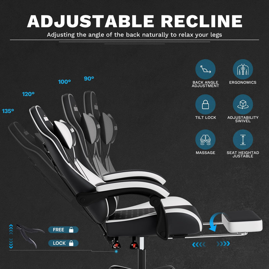 Ergonomic Video Gamer Chairs Gaming Computer Chair Gamer Chairs for Adults Massage Lumbar Support Swivel Height Adjustable Headrest Backrest