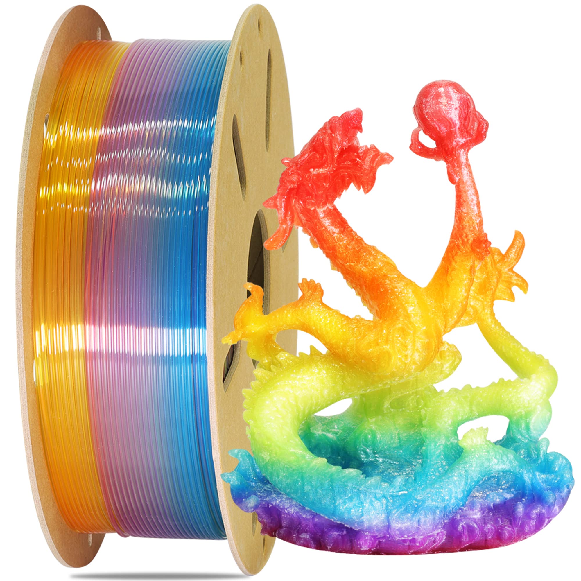 1.75mm PLA 3D Printer Filament Bundle: Glow in Dark Green/Blue/Purple/Rainbow, One Spool Clear Multi Colored, Each Spool 250g, Total 1.25Kg 3D Printing Material, 250g x 5 Spools Glow in Dark PLA