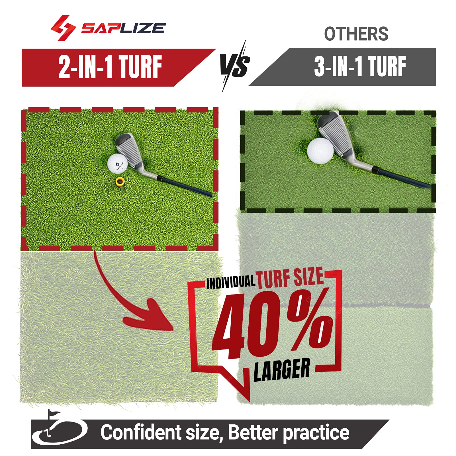 SAPLIZE Foldable Heavy-Duty Golf Hitting Mat with 10mm EVA Backing for Indoor/Outdoor Swing & Chipping, Golf Accessories & Gift for Men & Women