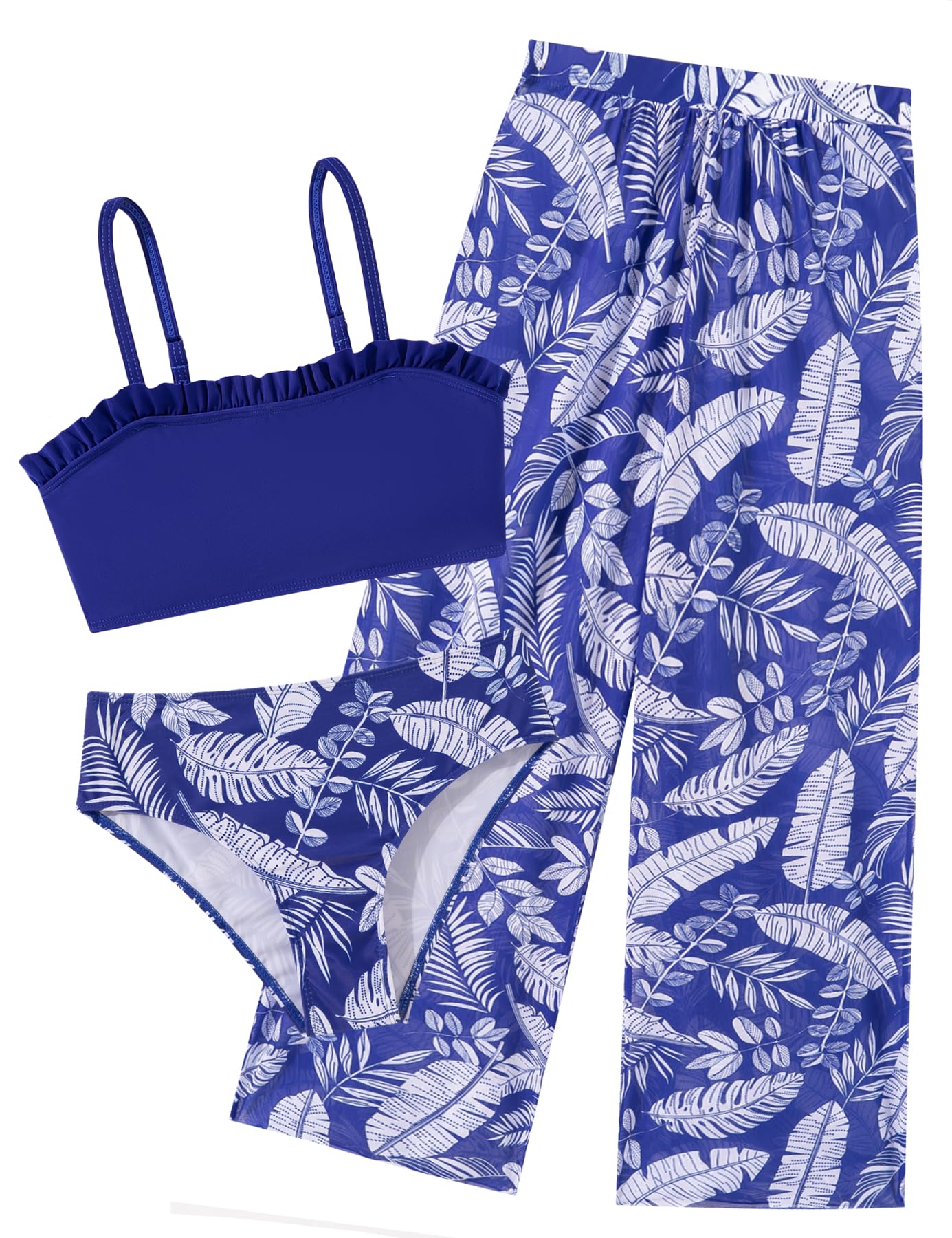 Vogseek 6-16T Girls 3 Pieces Bikini Bathing Suit with Rash Guard Pants Quick Dry Swimwear Cover-Up Sets