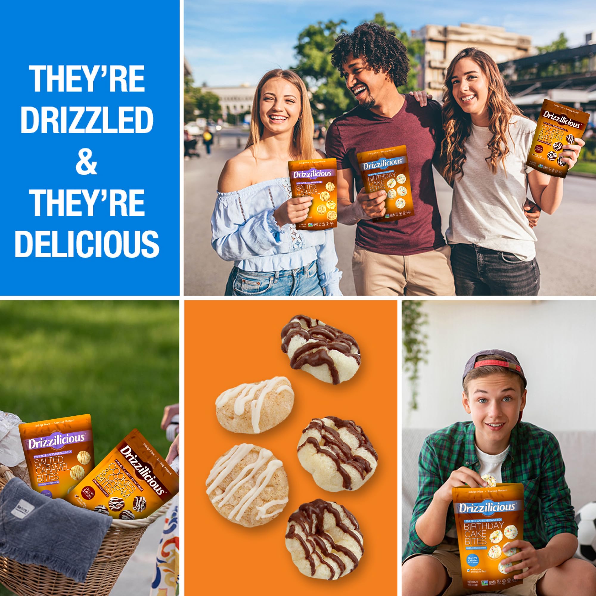 Drizzilicious Mini Flavored Rice Cakes - Rice Crisps, Healthy Snack for Adults and Kids, Vegan, Gluten Free Snack, 90 Calories Per 21 Pieces, S'mores & Cinnamon Swirl - 4 oz (Pack of 6)