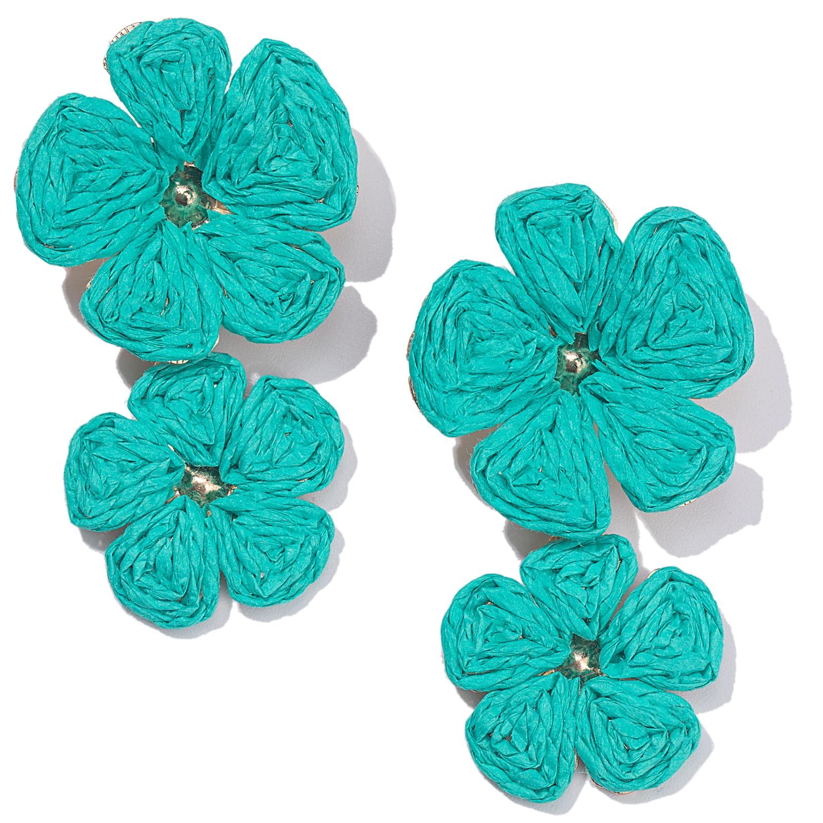 Boho Flower Earrings Statement Raffia Dangle Earrings Cute Floral Jewelry Trendy Summer Beach Vacation Outfits for Women