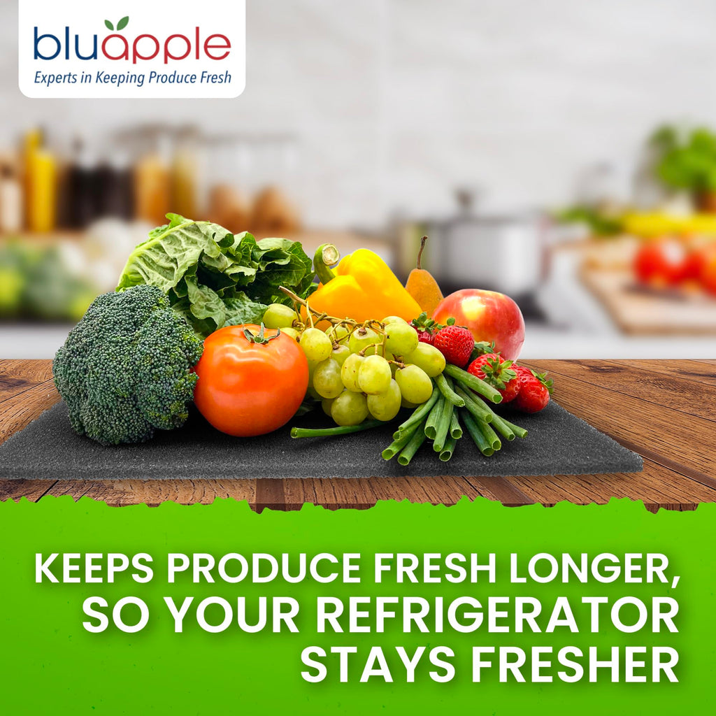 Bluapple FreshMats, Refrigerator Bin Liner, Fridge Drawer Mats, Crisper Life Extender Liner Keeps Produce Fresh Longer, Anti-Bruising, for Air Circulation, Washable & Reusable (4-Mats, 12x15, Black)