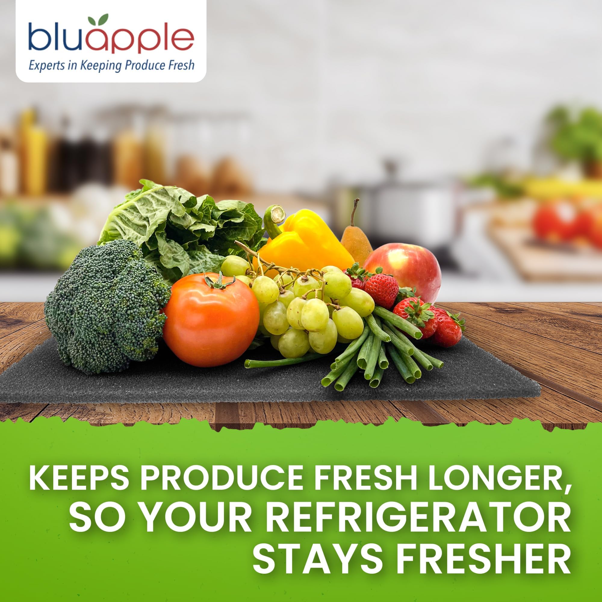 Bluapple FreshMats, Refrigerator Bin Liner, Fridge Drawer Mats, Crisper Life Extender Liner Keeps Produce Fresh Longer, Anti-Bruising, for Air Circulation, Washable & Reusable (4-Mats, 12x15, Black)