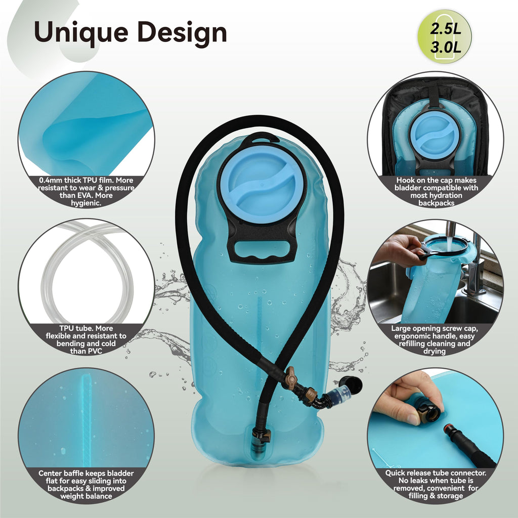 MARCHWAY 2L/2.5L/3L TPU Hydration Bladder, Ultra Durable Water Reservoir Bag with Insulated Tube for Hydration Pack for Cycling, Hiking, Running, Climbing, Biking