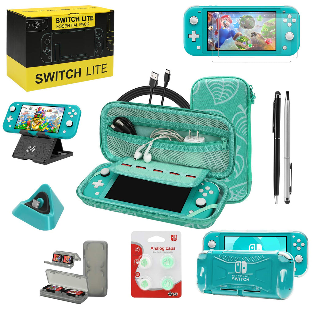 Switch Lite Accessories Bundle, Kit with Carrying Case,TPU Case Cover with Screen Protector,Charging Dock,Playstand, Game Card Case, USB Cable, Stylus,Thumb Grip Caps for Nintendo Switch Lite (Black)
