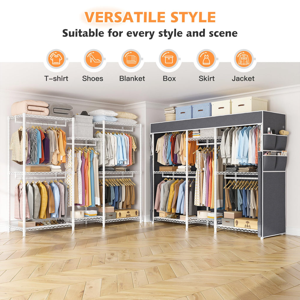 Raybee Clothes Rack,Clothing Racks for Hanging Clothes 900LBS Capacity Heavy Duty Portable Closet with 5 Hanger Rods & 8 Shelves for Walk-in Closet,Apartment