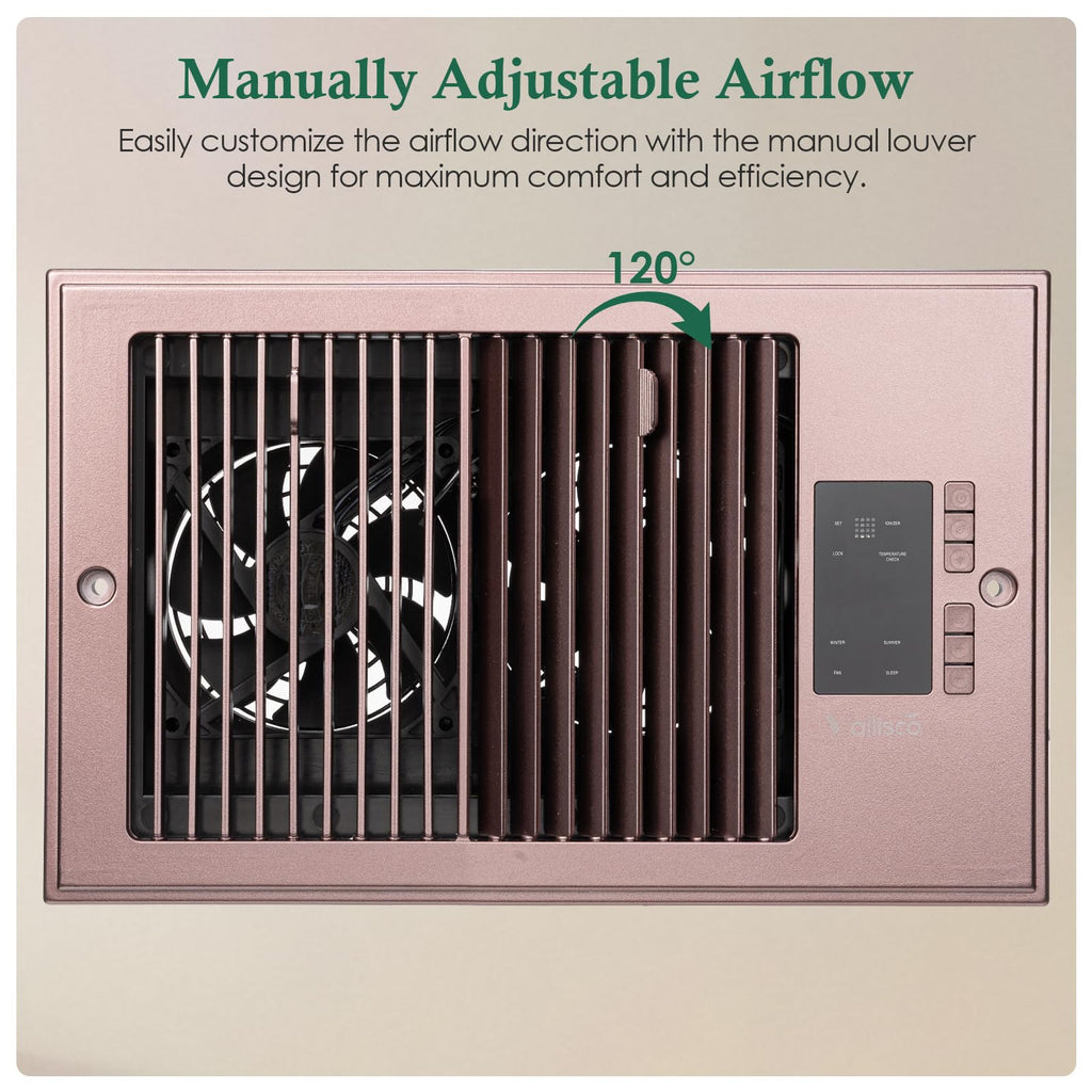 VallisCo Register Booster Fan 6" x 10" with Negative Ion, Manual Airflow Direction Control, Quiet 10-Speed Heating Cooling AC Vent Fan with Remote & Thermostat Control for Wall Floor, Bronze