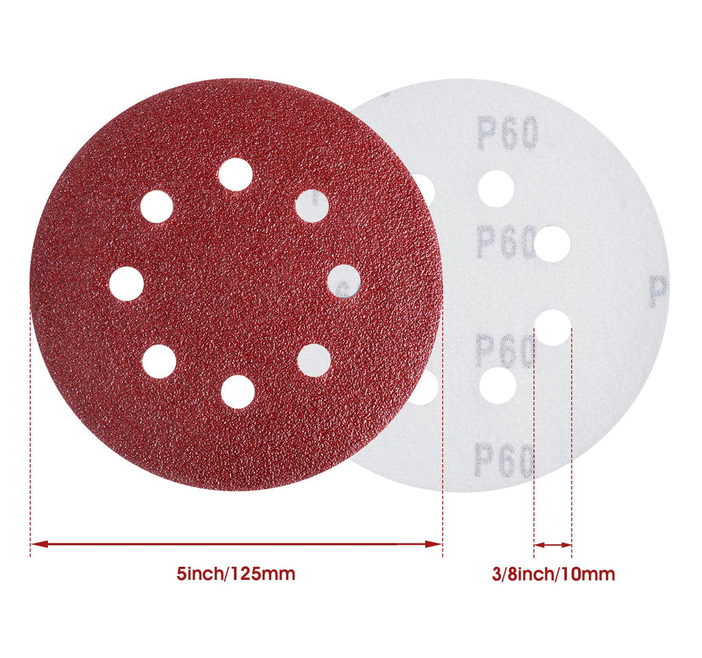 S SATC 72 PCS 5 Inch 8 Hole Hook and Loop Adhesive Sanding Discs Sandpaper for Random Orbital Sander 40 60 80 120 180 240 320 Grits