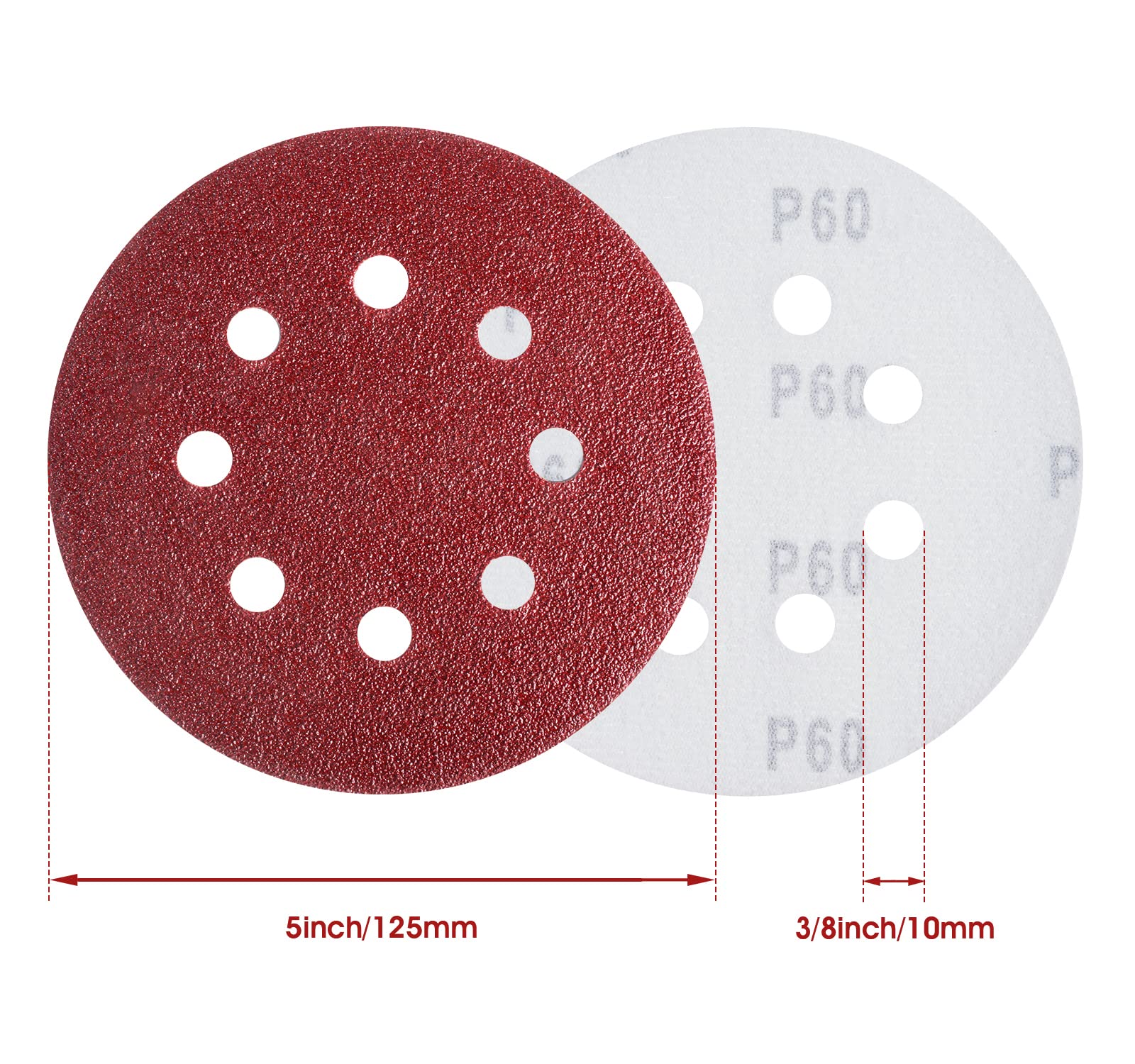 S SATC 72 PCS 5 Inch 8 Hole Hook and Loop Adhesive Sanding Discs Sandpaper for Random Orbital Sander 40 60 80 120 180 240 320 Grits