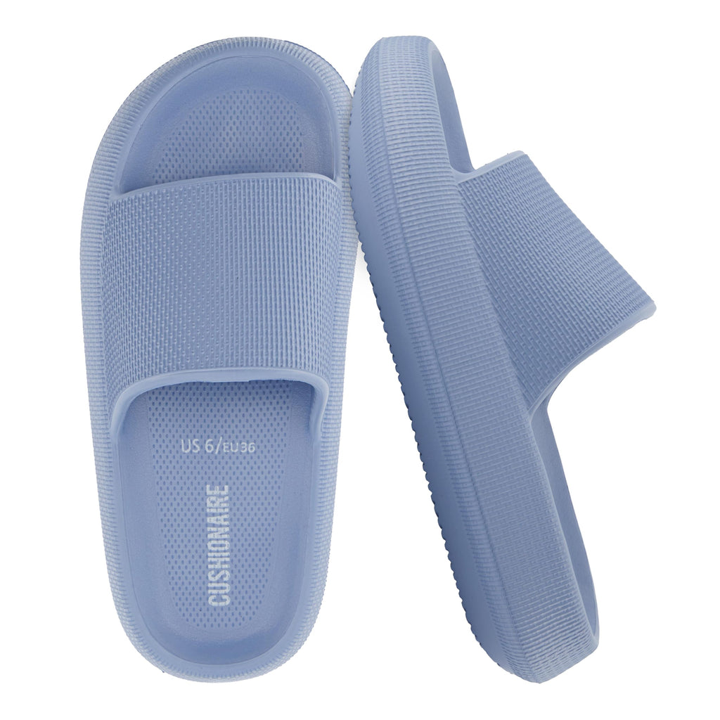 CUSHIONAIRE Feather EVA Slides for Women – Comfortable Slip On Womens Slippers, Indoor Outdoor Shower Shoes, Beach Essential Cloud Slides