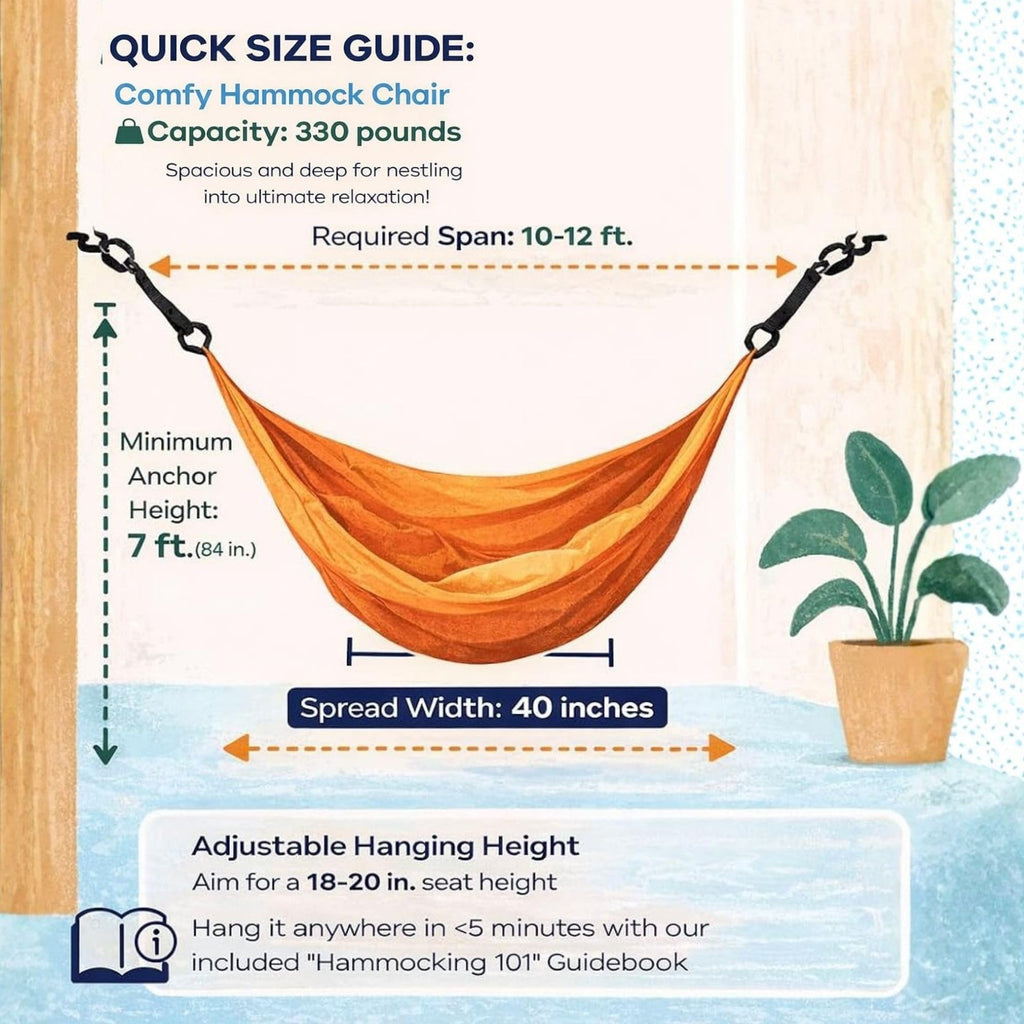 Handwoven Hanging Chair by Yellow Leaf Hammocks - Fits 1 Person, 330lb Max - Kick Back for Full-Body Recline - Weathersafe, Ultra Soft, Hang Anywhere - Color: Natural Khaki