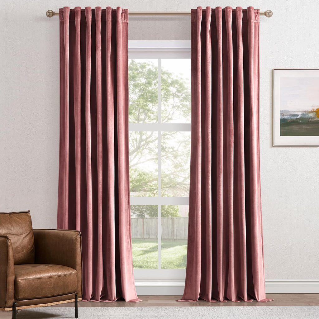 Topfinel Dusty Rose Velvet Blackout Curtains 84 Inch Long,Room Darkening Thermal Insulated Spring Drapes for Bedroom,Rod Pocket Back Tab Window Treatment for Living Room,2 Panels Burg