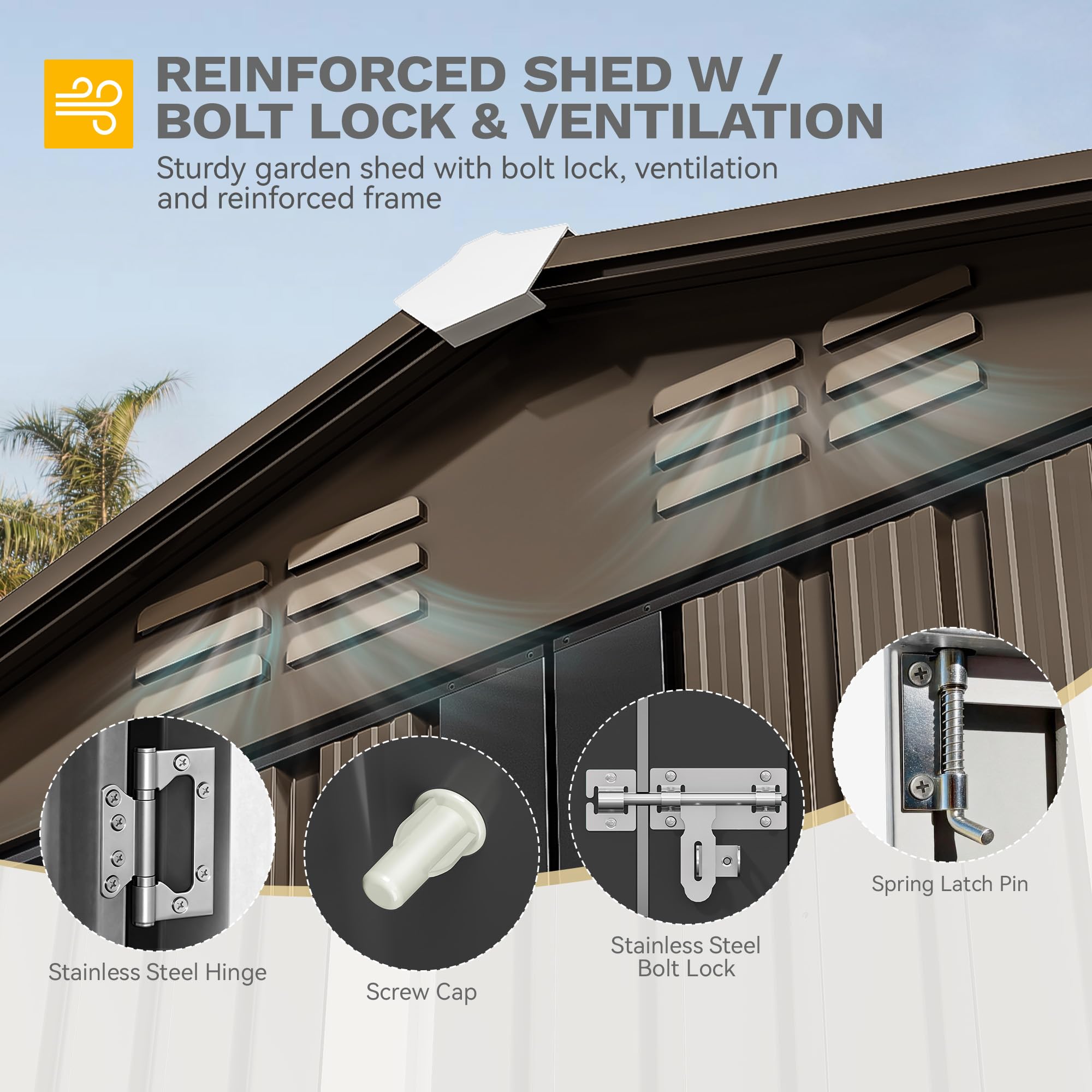 DWVO 6x4ft Outdoor Storage Shed, Lockable Metal Tool Storage Sheds, Waterproof Garden Sheds with Vents for Backyard, Patio, Garage, Lawn, Dark Gray