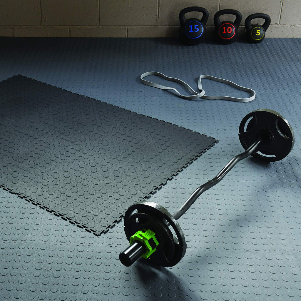 VersaTex Garage Floor 18 x 18 inch Square Rubber Diamond Plate Interlocking Floor Tiles for Home Gym, Garage Flooring, Trade Show Flooring, Basement Tiles, 24 Pack (Black)