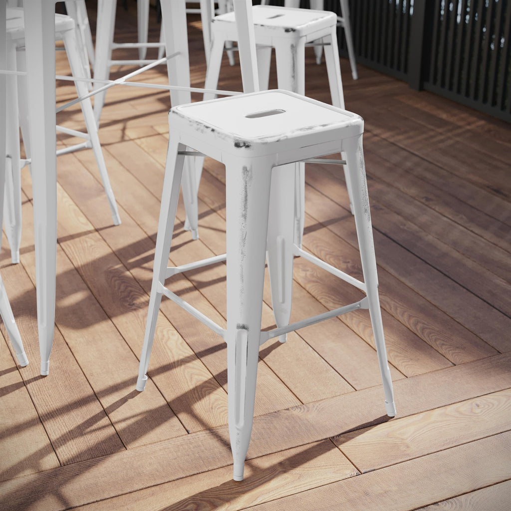 Flash Furniture 30"H Commercial Modern Metal Backless Barstool, Indoor/Outdoor Industrial Square Stacking Bar Stool for Patio Bars/Restaurants, Black