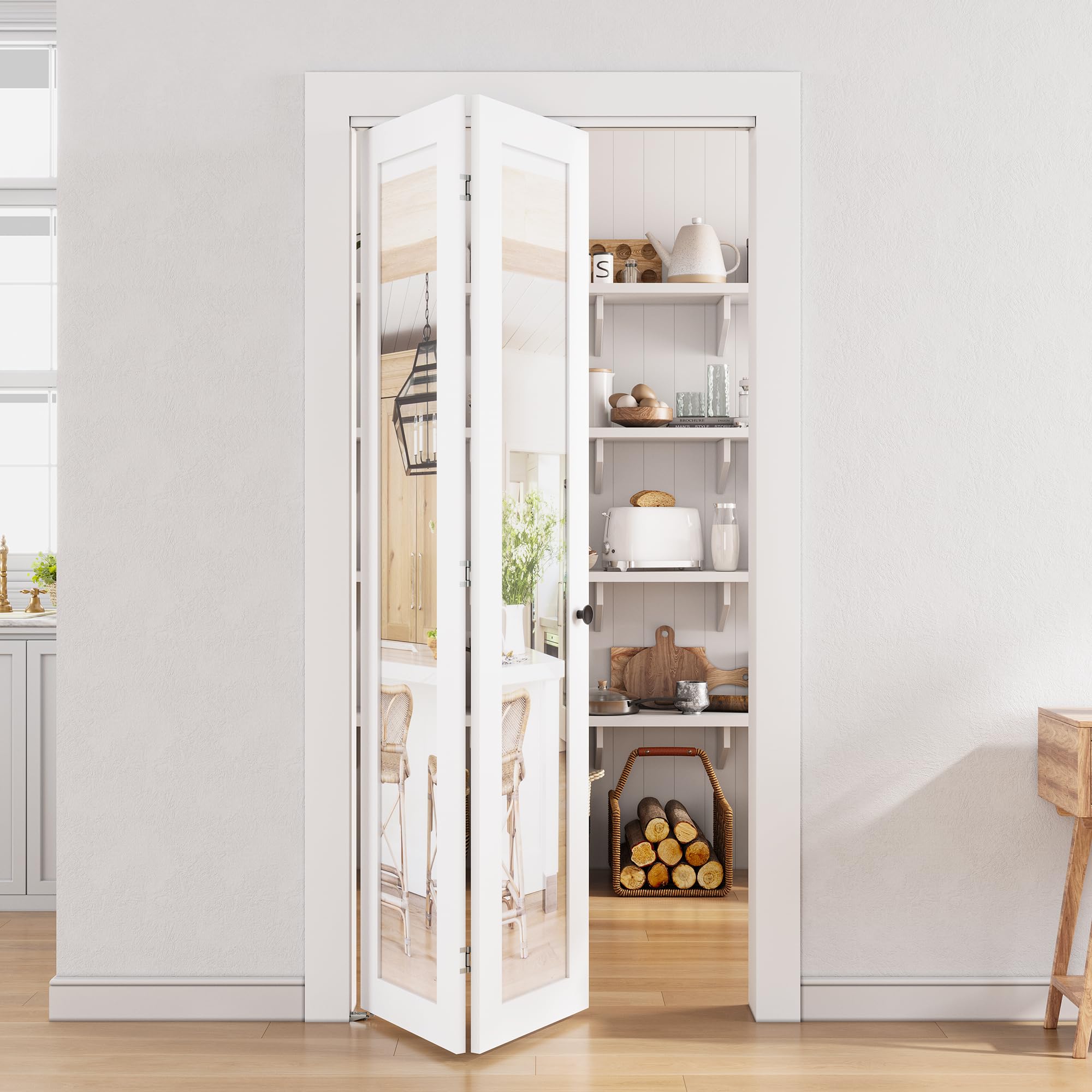 SMARTSTANDARD Bifold Doors, Mirror Closet Doors for 24''（12" x2） x 80" with Sliding Hardware Kit Set, Interior Bi Fold Door for Closet, Easy Install, MDF, White