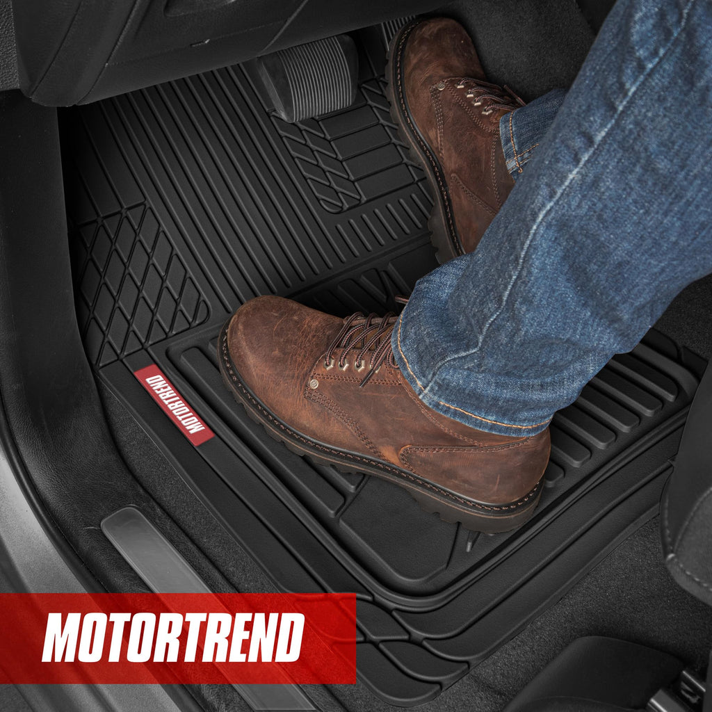 Motor Trend FlexTough™ Heavy Duty Rubber Black Car Floor Mats All Weather & Jumbo SUV Cargo Liner Full Set - Universal Trim to Fit Automotive Floor Mats & Trunk Mats for Cars Interior Accessories