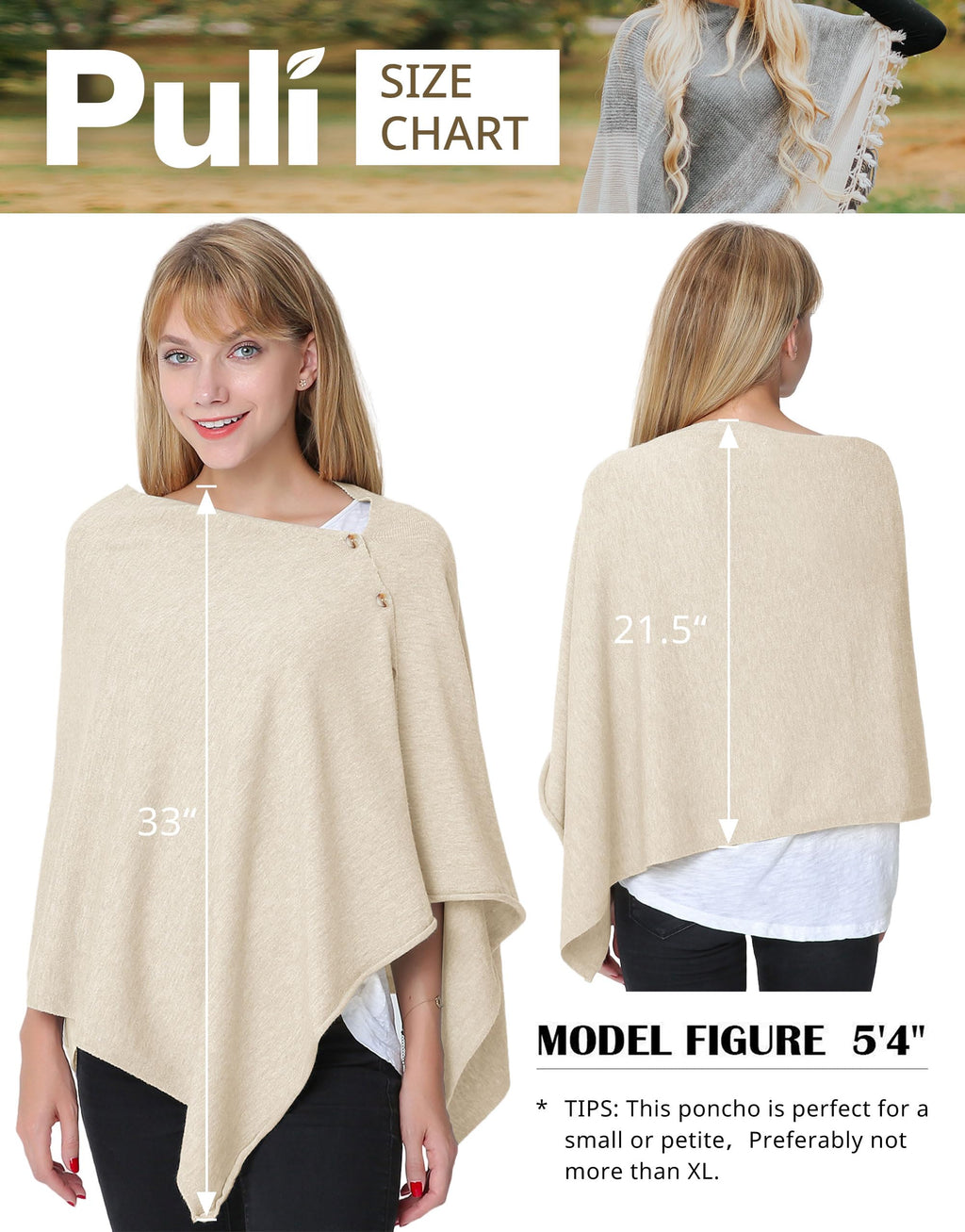 PULI Women's Versatile Knitted Shawls Scarf Poncho Sweater with Buttons Lightweight Spring Summer Fall Wraps