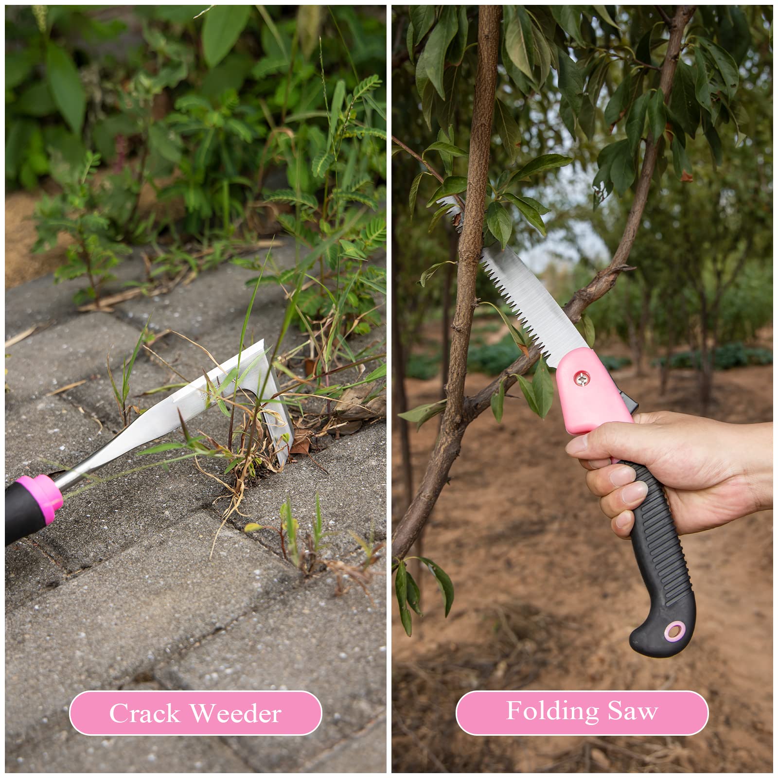 Pink Garden Tool Set Gardening Items for Women - 24PCS Heavy Duty Garden Tools with Detachable Storage Bag, Succulent Tool Set, Weeder