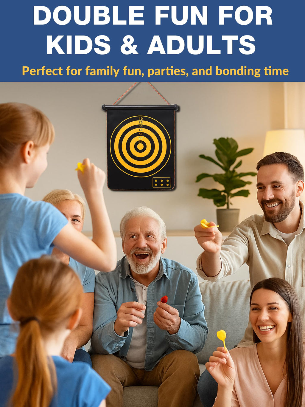 Magnetic Dart Board for Kids, Teens, Adults, Double-Sided Roll-Up Dart Board Games for Kids Age 3-18 with 12 Magnetic Darts, Indoor Outdoor Boys Toys for Backyard, Gifts for Teen Boys