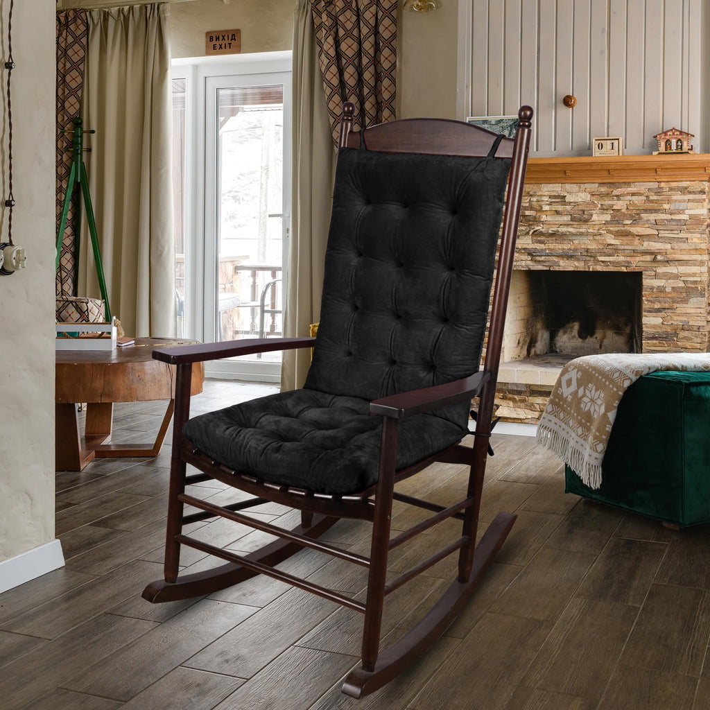 ELFJOY Rocking Chair Cushion Large Rocking Chair Pads with Ties Premium Tufted High Back and Seat Cushion 2 Piece Set Black