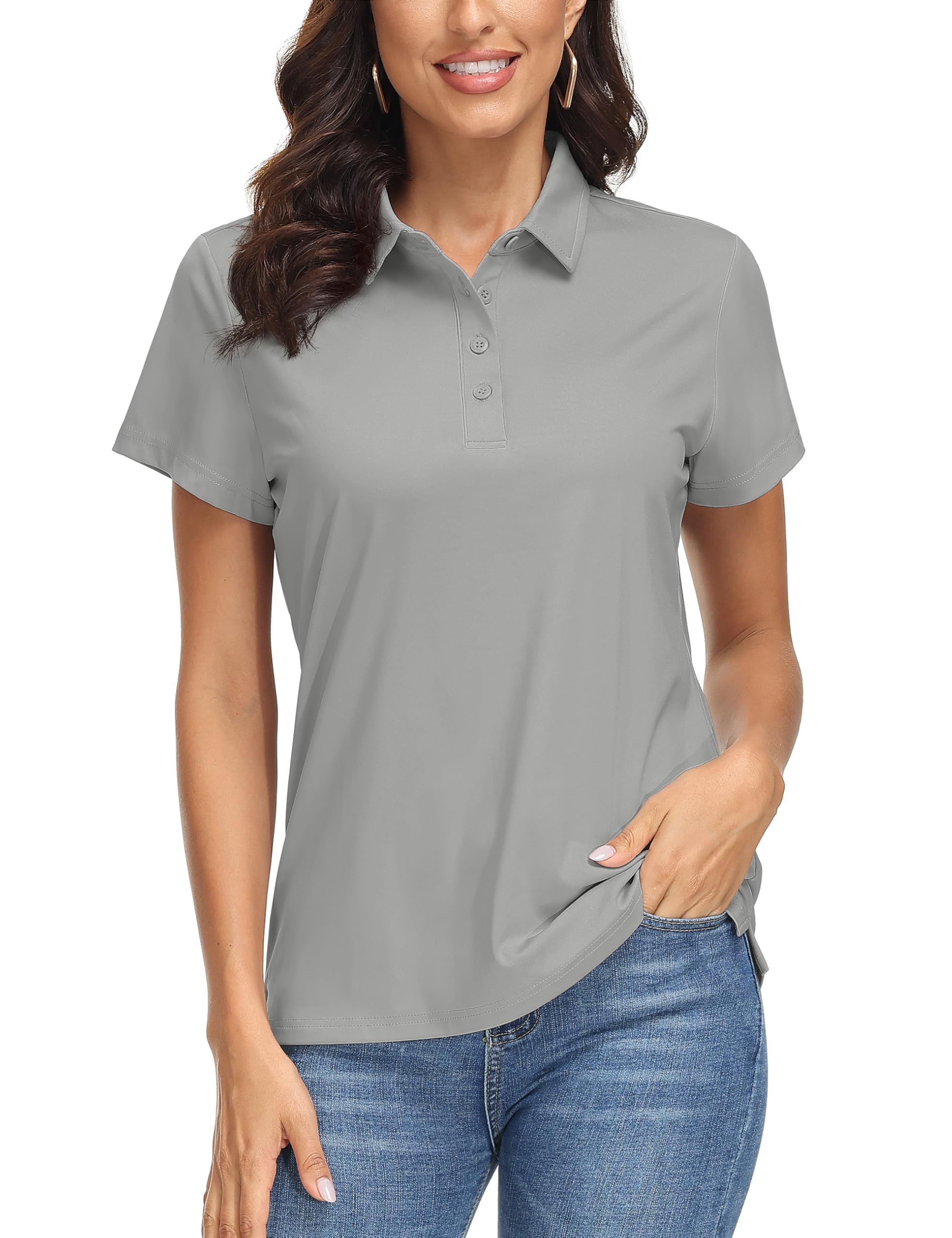 MAGCOMSEN Women's Polo Shirts UPF 50+ Short Sleeve Golf Shirt Quick Dry Sun Protection 4 Buttons Casual Work Collar Top