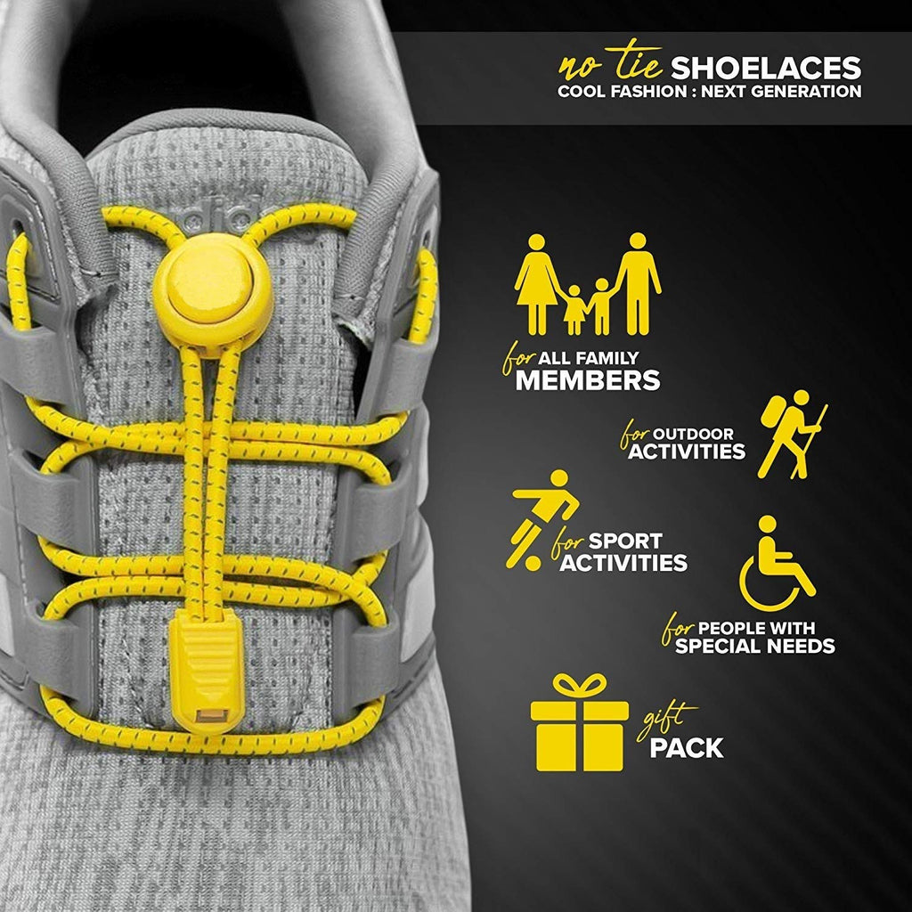 No Tie Shoelaces - Elastic Shoe Laces - Lock Shoelaces for Sneakers - One Size Fits All for Adults and Kids