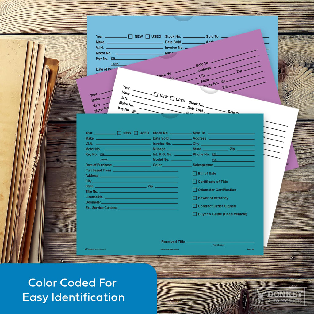 Printed Vehicle Deal Envelopes 9x12 Deal Jackets (100 shrink wrapped) (Blue)