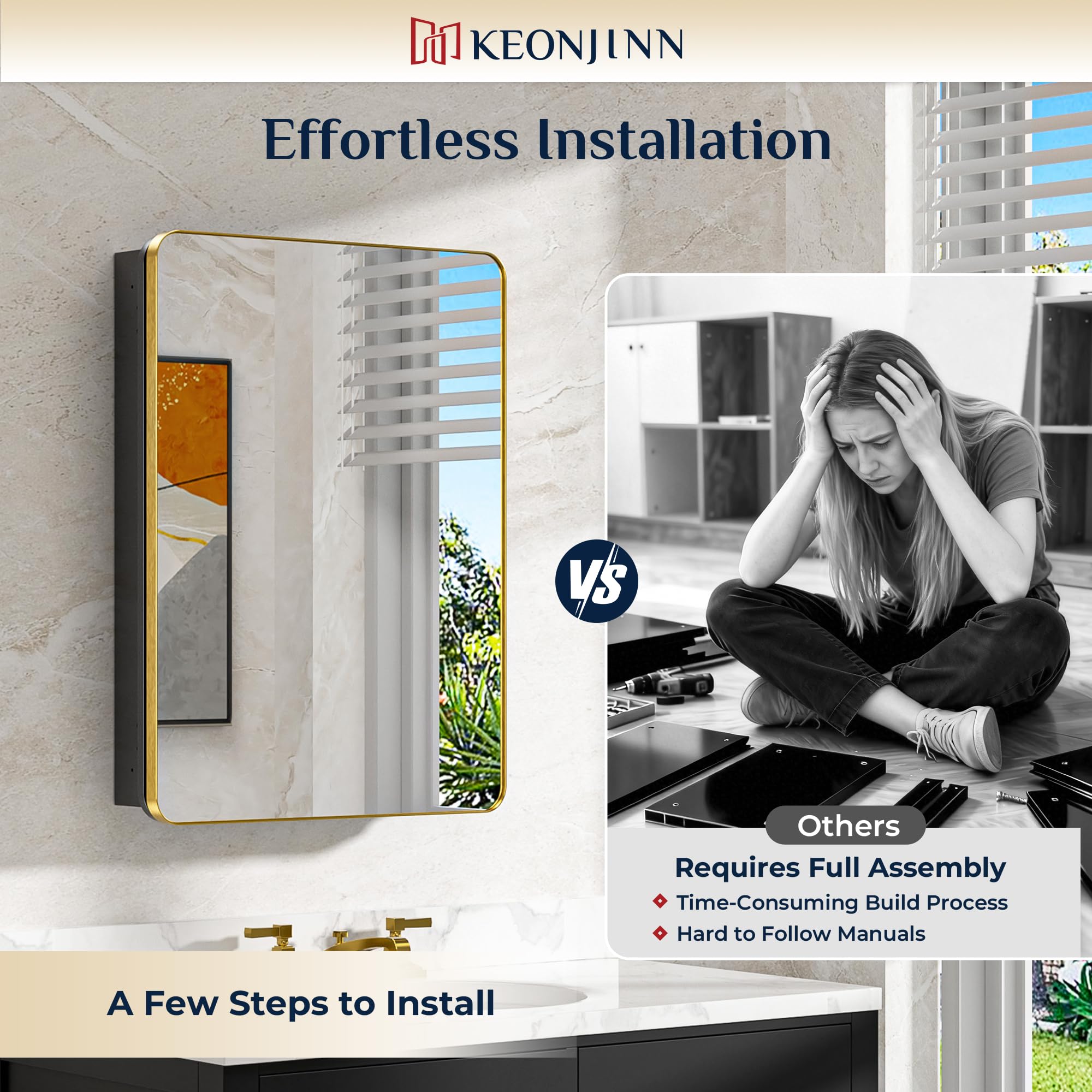 Keonjinn 15 x 36 Inch Black Slim Medicine Cabinets, Narrow Bathroom Side Medicine Cabinet with Mirror, Stainless Steel Framed, Adjustable Shelves, Recessed or Wall Mount, Modern Farmhouse