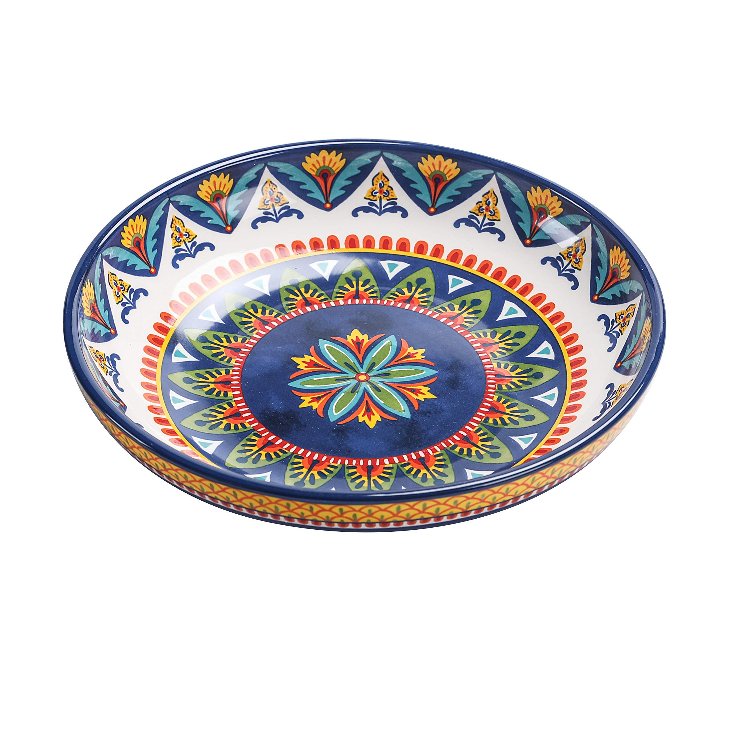 Bico Blue Talavera Pasta Bowls, 35oz Salad Bowl Set of 4, Large Ceramic Serving Dinner Bowls for Soup and Cereal, Microwave and Dishwasher Safe, Gift for Housewarming and Thanksgiving