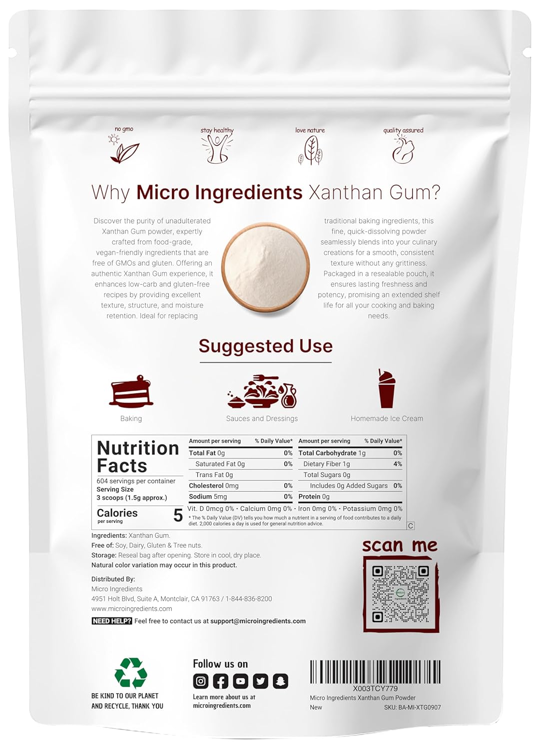 Micro Ingredients Xanthan Gum Powder 2lb (32oz) Premium Quality for Keto & Gluten-Free Baking Unflavored Thickening Agent for Cooking Non-GMO Vegan Friendly