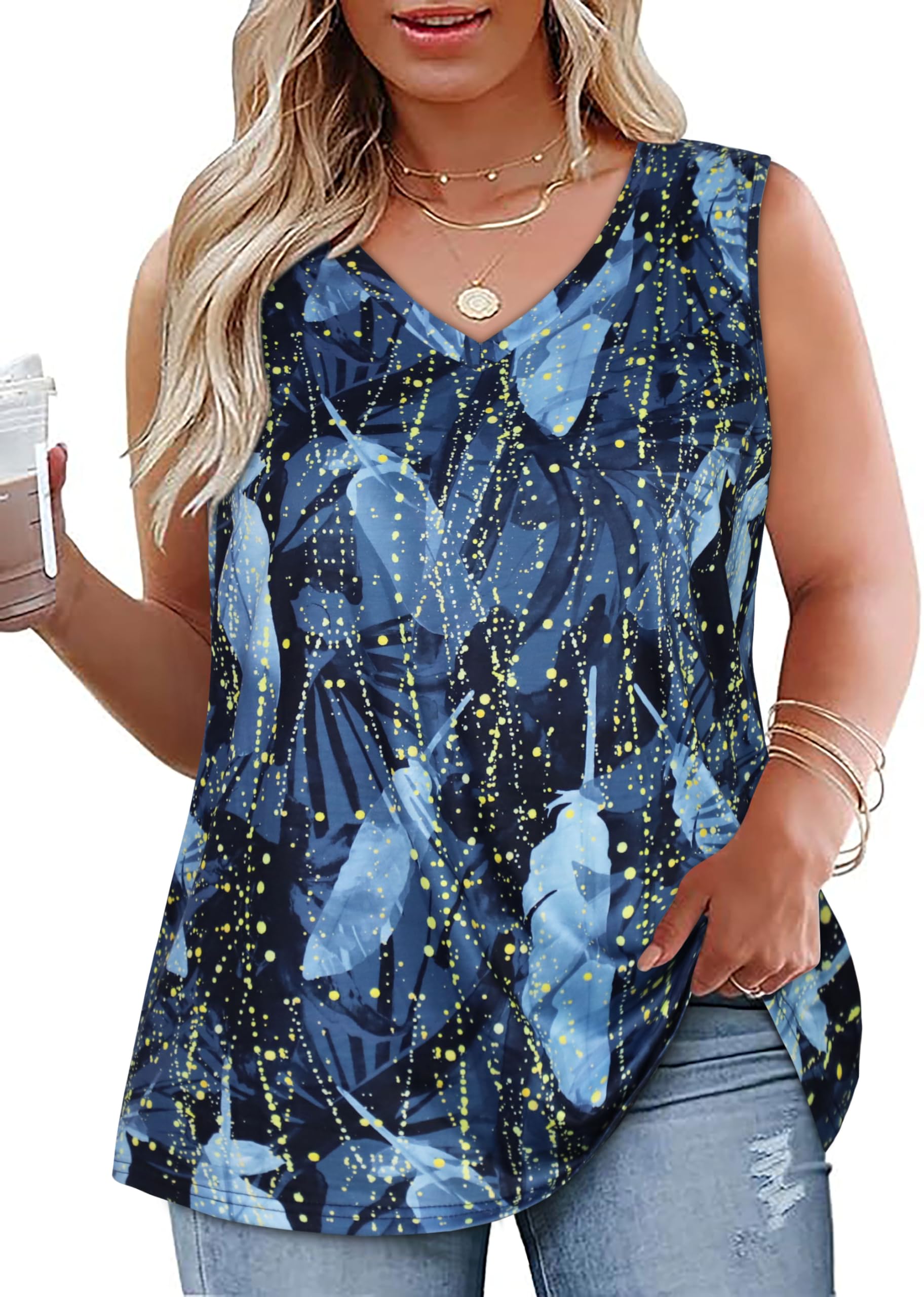 Plus Size Tanks Women Summer Top V Neck Sleeveless Top Loose Fit Tee Workout Shirts 2026