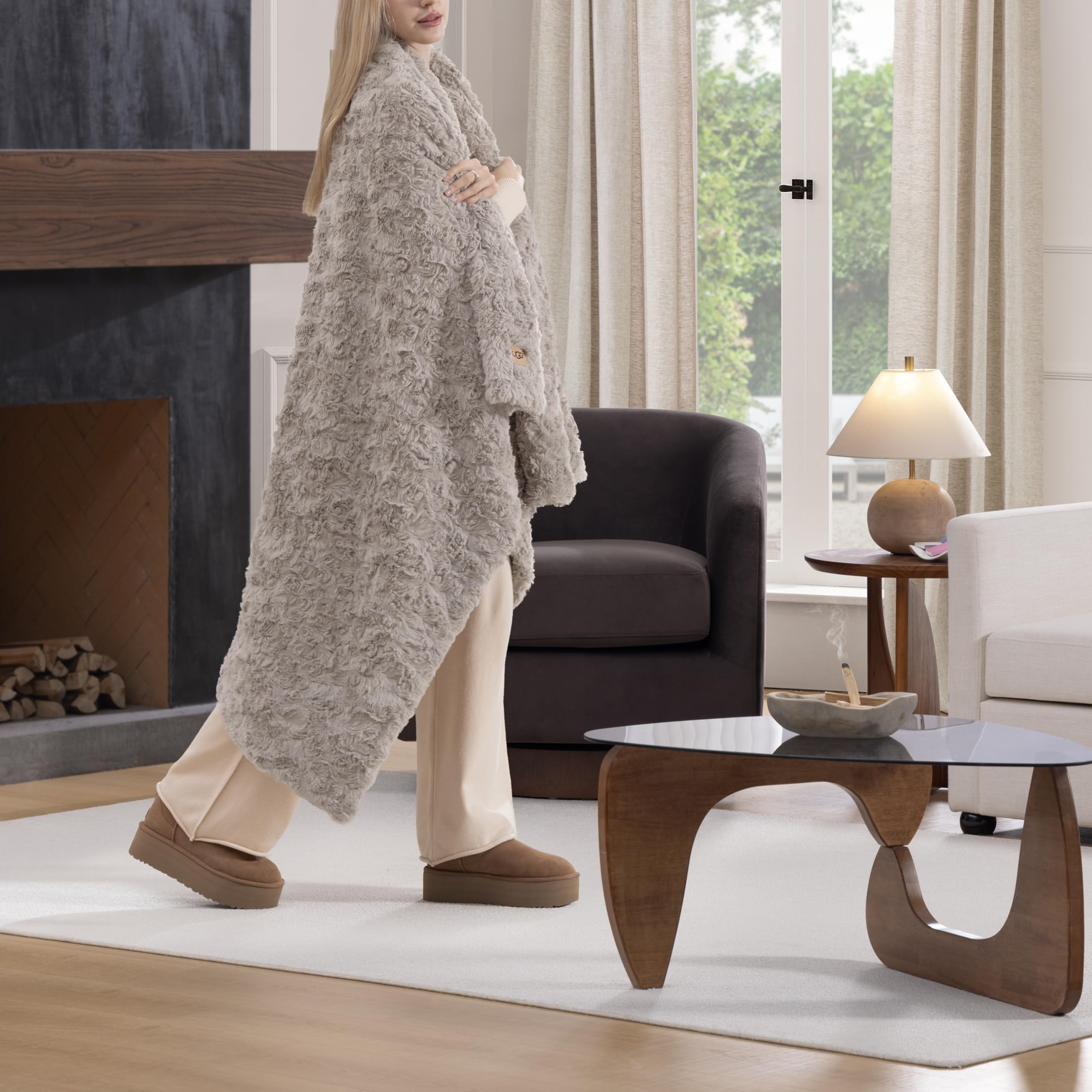 UGG Adalee Faux Fur Twin Size Blanket, Warm Cozy Blanket, Extra Large Throw for Sofa, Washable Bedding for Twin XL Size Bed, Cute Room Decor, 66" x 90", Oyster Brown