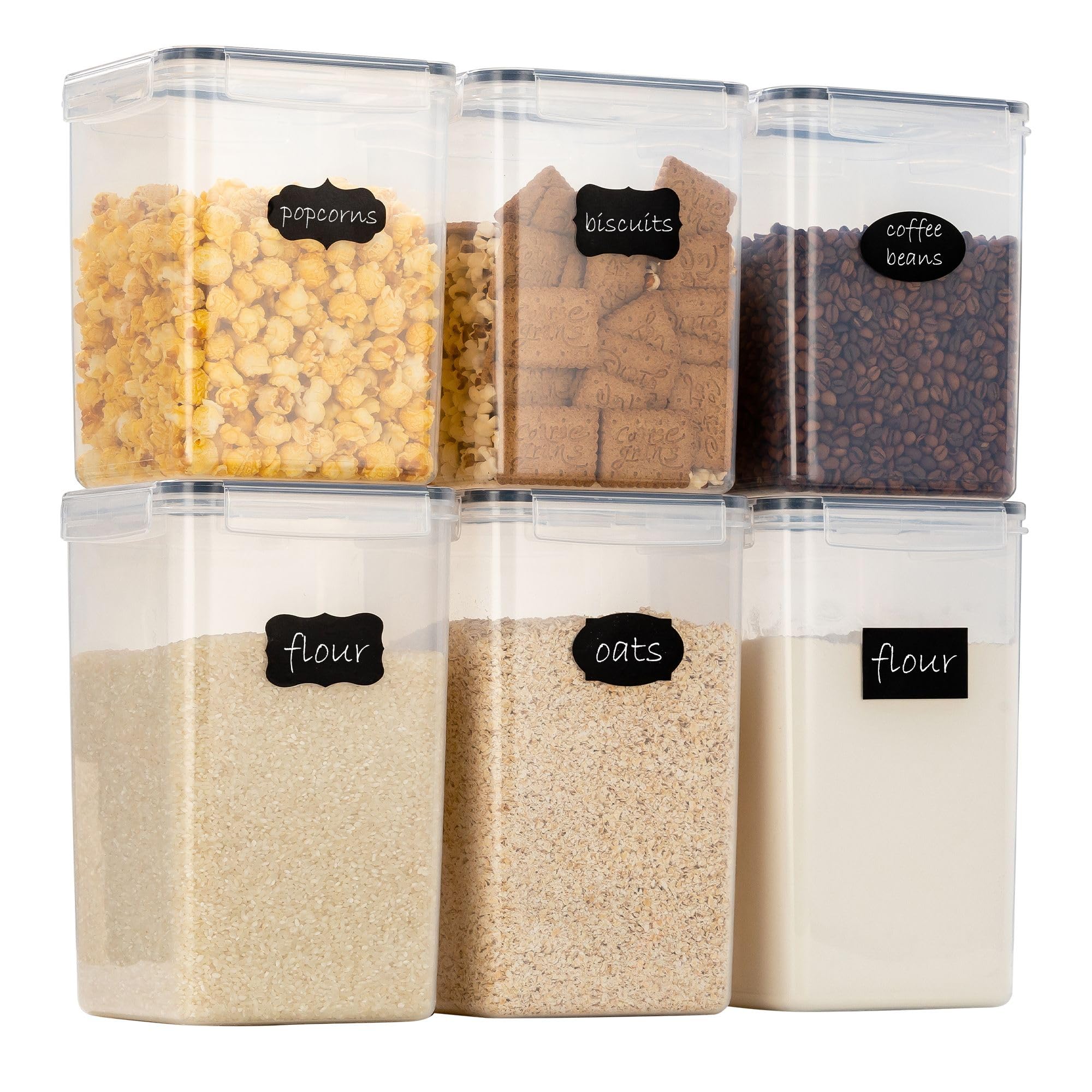 Chef's Path Kitchen Storage Box Set of 4 Extra Large Airtight Food Storage Jars for Sugar Flour Cereal Rice - Measuring Spoons, Pen and Food Preservation Labels (5.2 L)